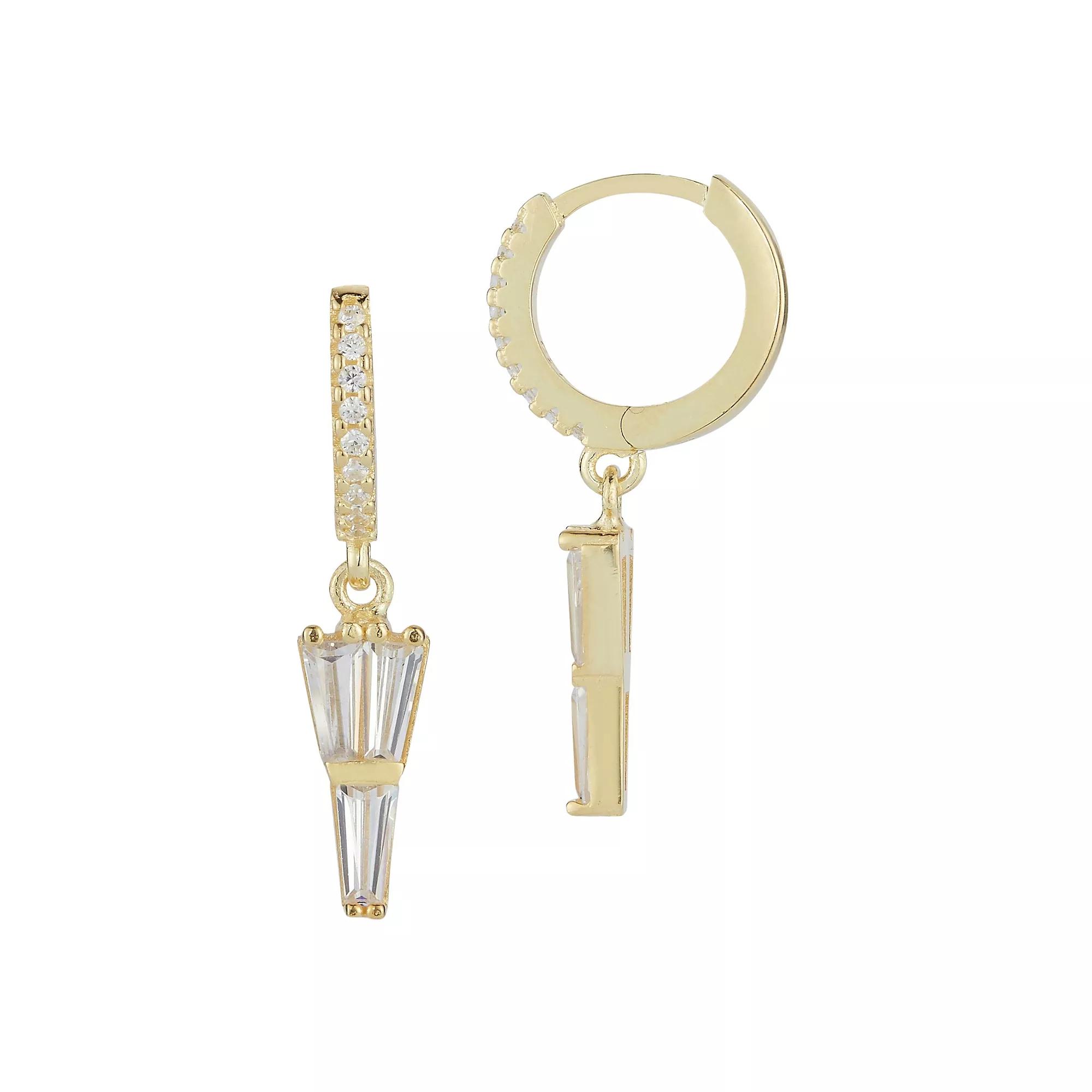 Sunkissed Sterling Cubic Zirconia Charm Huggie Hoop Earrings, Women's, Gold Tone Product Image