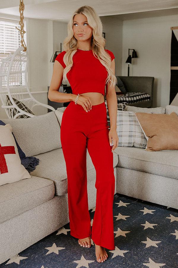 Always On The Go High Waist Ribbed Pants in Red Product Image