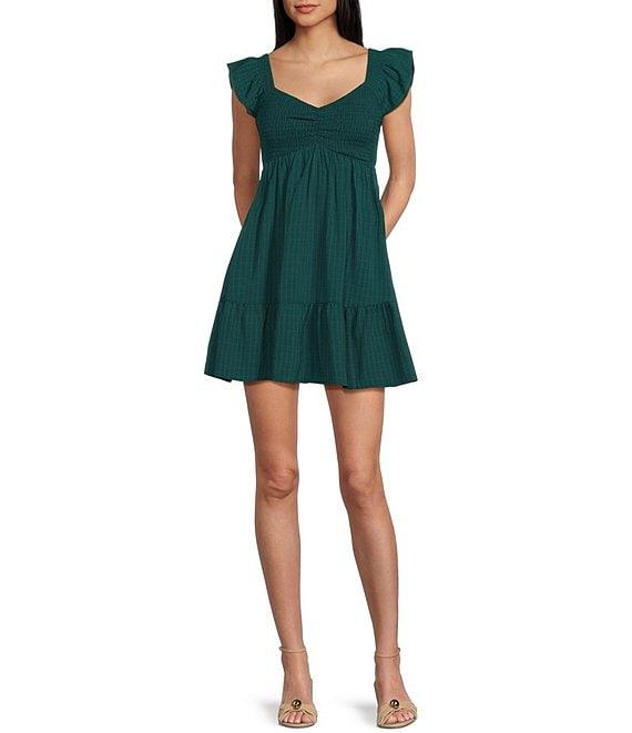 Allison & Kelly Short Sleeve Smocked Empire Waist Babydoll Tiered Mini Dress Product Image