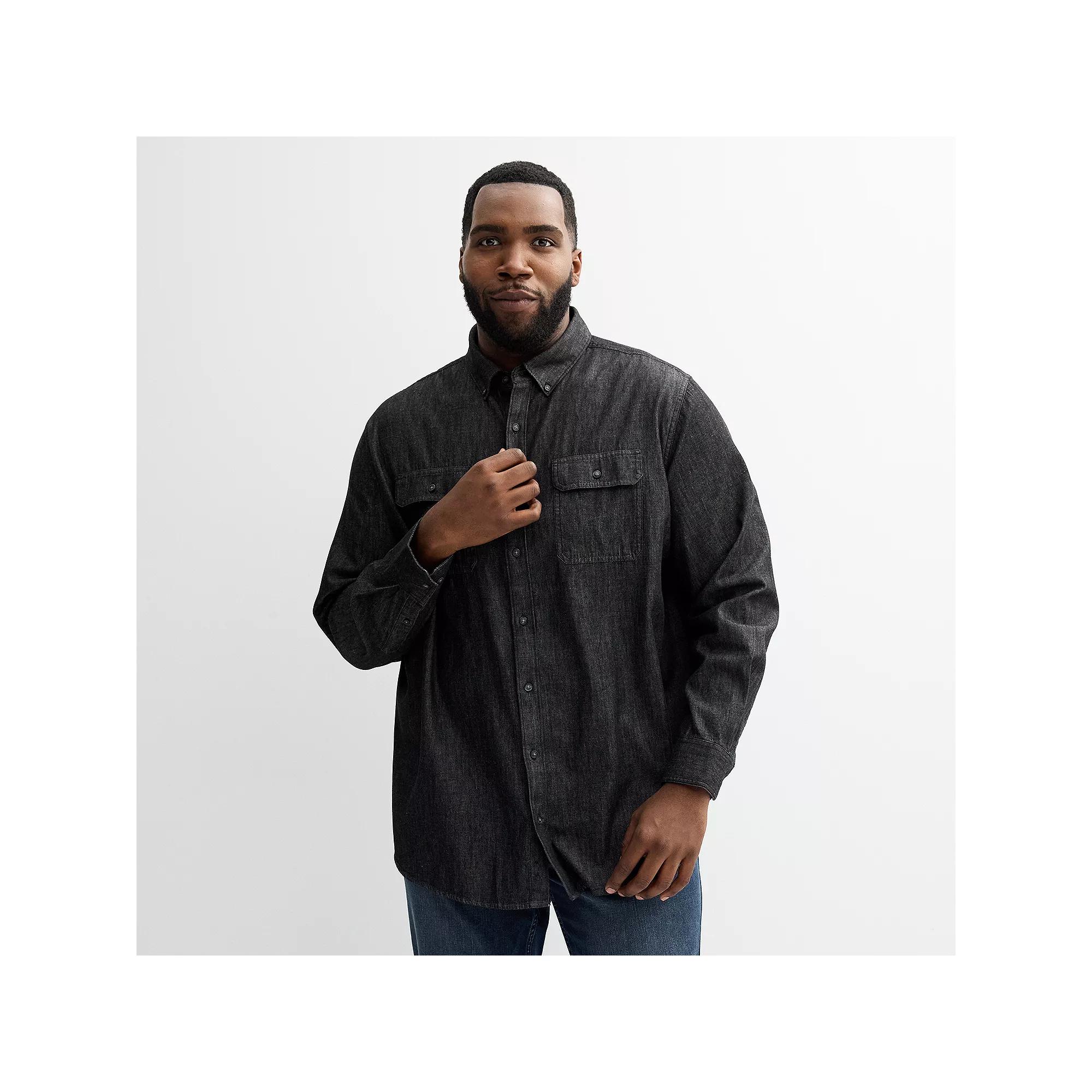 Big & Tall Sonoma Goods For Life® Long Sleeve Utility Shirt, Men's, Size: Medium Tall, Black Rinse Wash Product Image