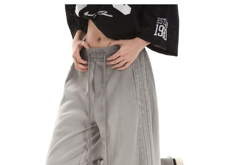 Stripe-Accent Loose-Fit Wide-Leg Sweatpants Product Image