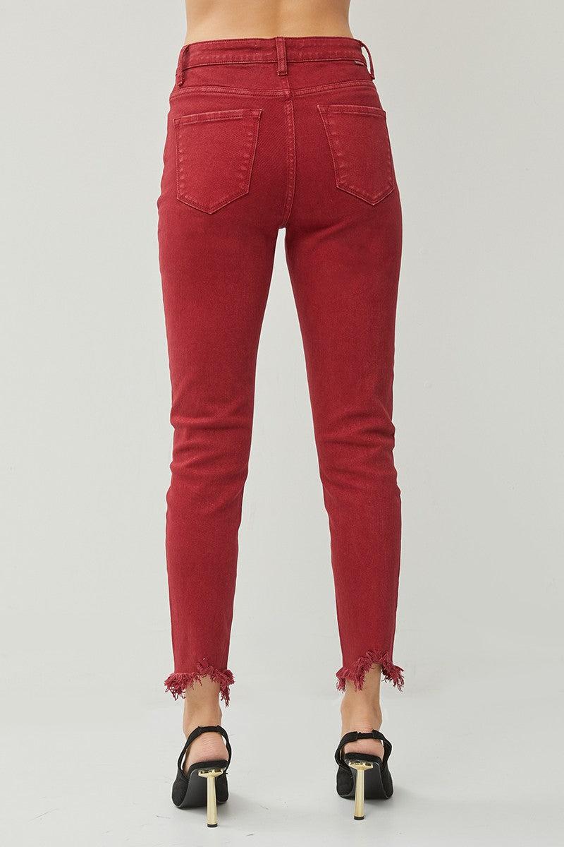 HIGH RISE FRAY HEM ANKLE SKINNY PANTS Product Image