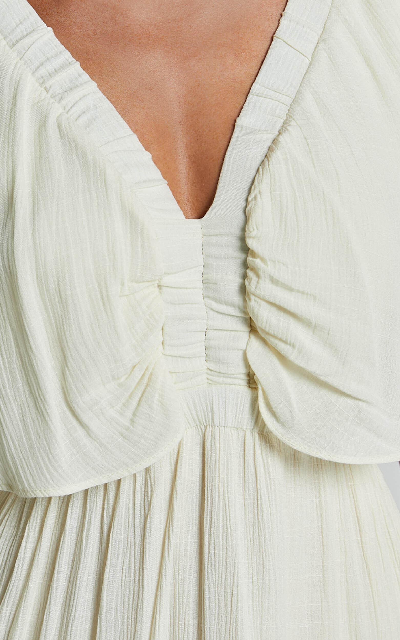 Danny Midi Dress - Ruffle Sleeve Tiered Dress in Natural Product Image