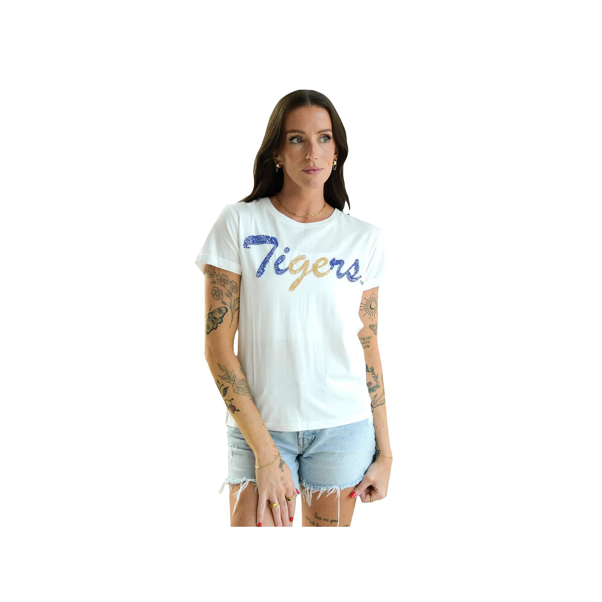 Womens LSU Tigers Hand Sewn Beaded Script T-Shirt Product Image