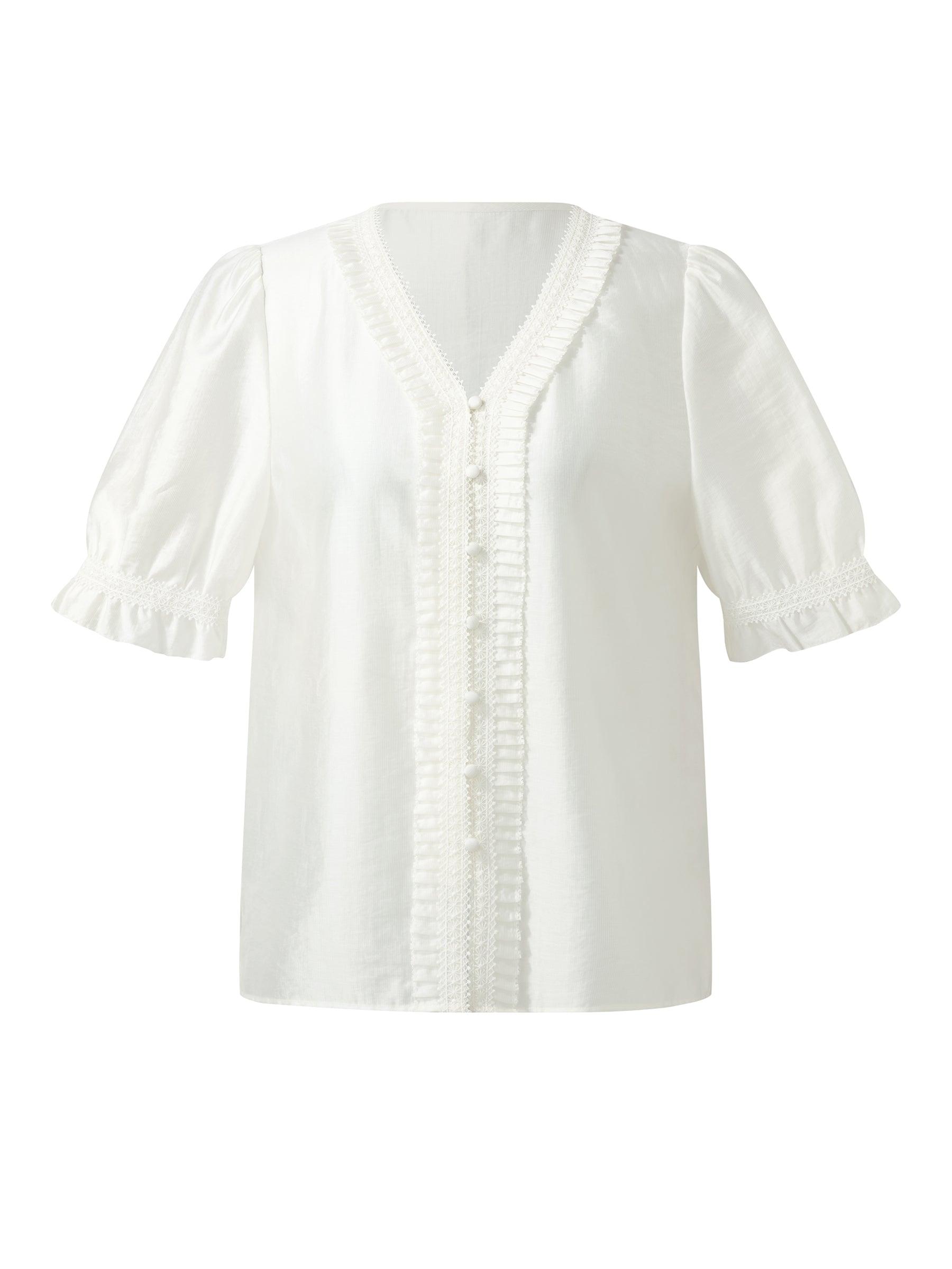 Tencel Blend V-Neck Women Blouse Product Image