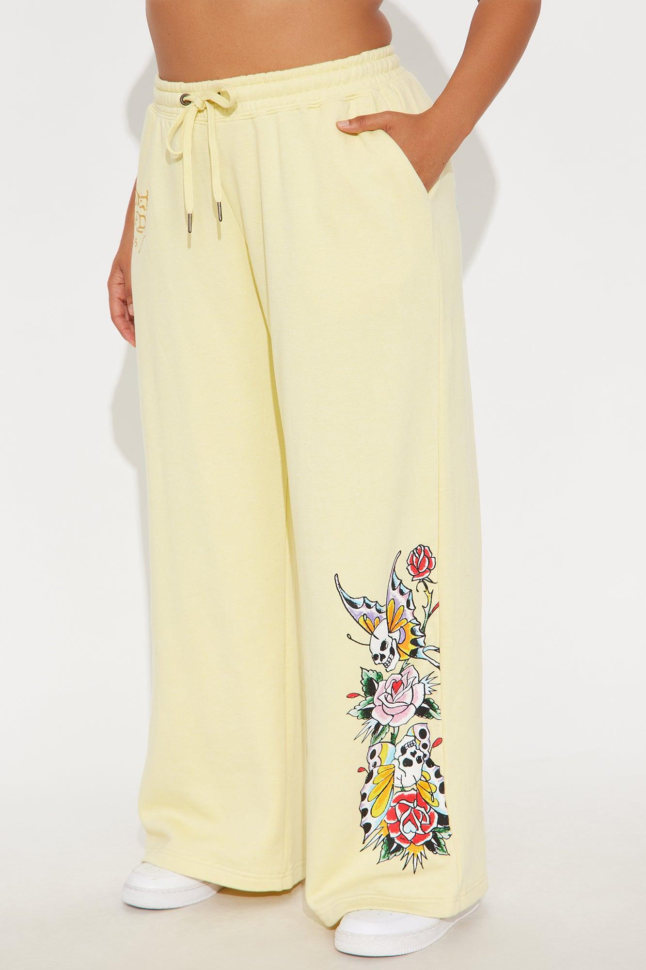 Ed Hardy Enchanted Butterfly Wide Leg Pant - Butter Yellow Female Product Image