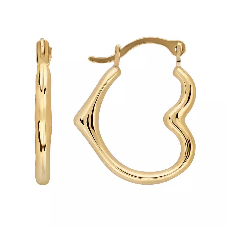 Everlasting Gold 10k Gold Heart Hoop Earrings, Womens, Yellow Product Image