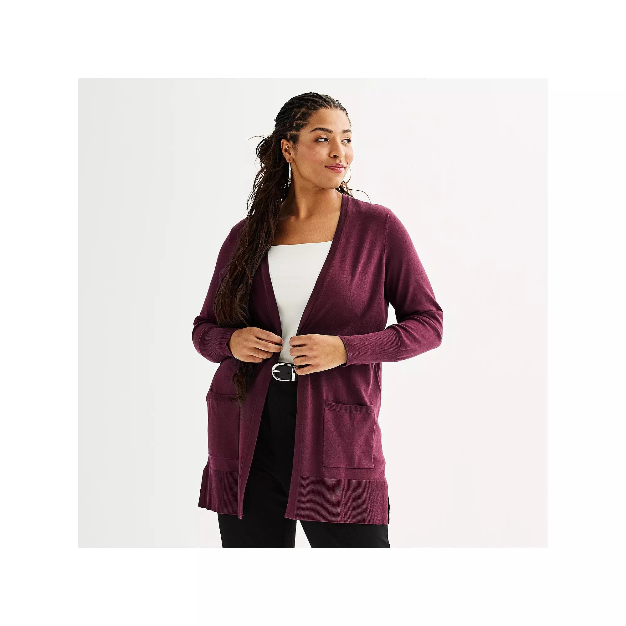 Plus Size Nine West Essential Pocketed Cardigan, Women's, Size: 5XL, Maddie Purple Product Image