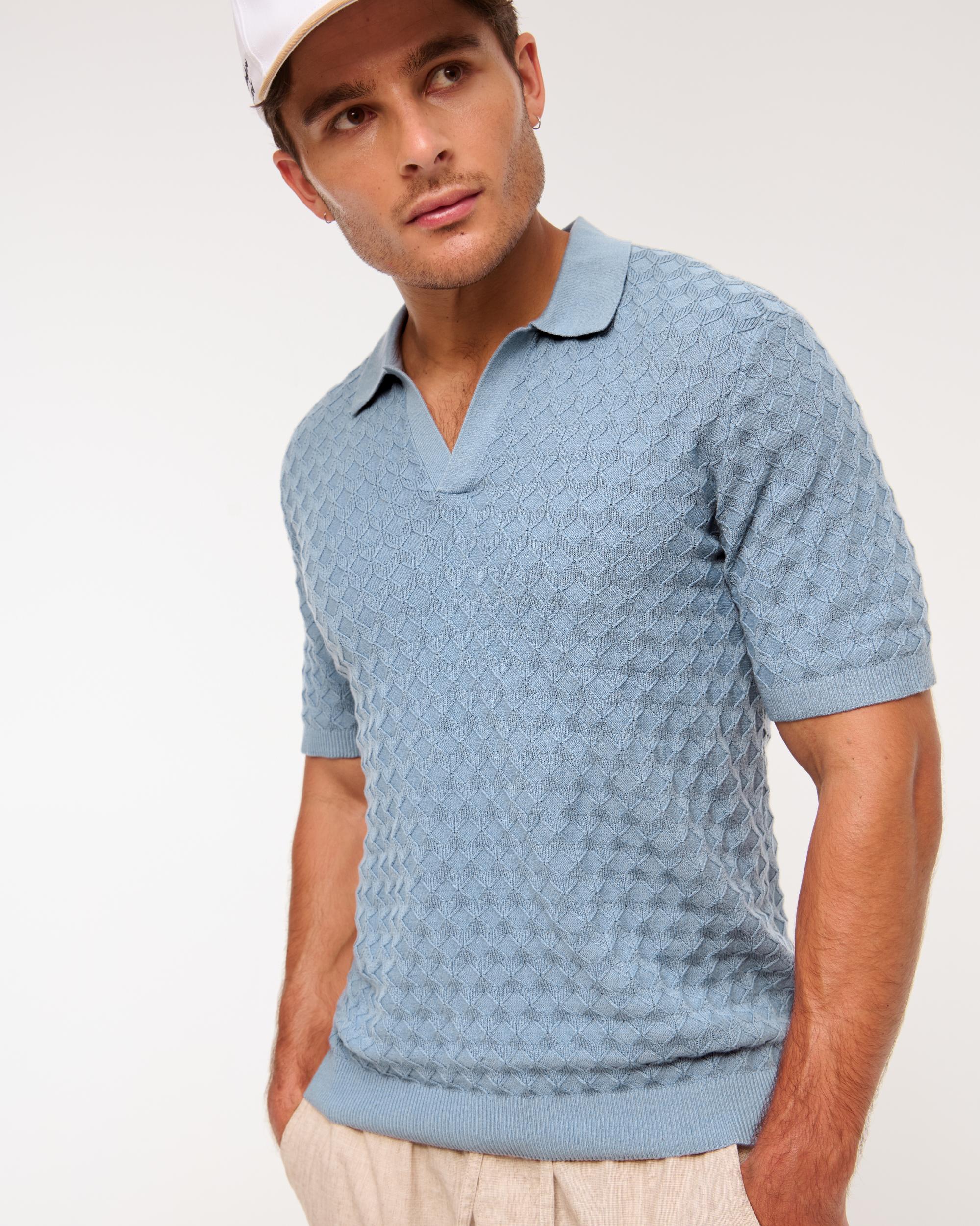Pointelle Stitch Johnny Collar Sweater Polo Product Image