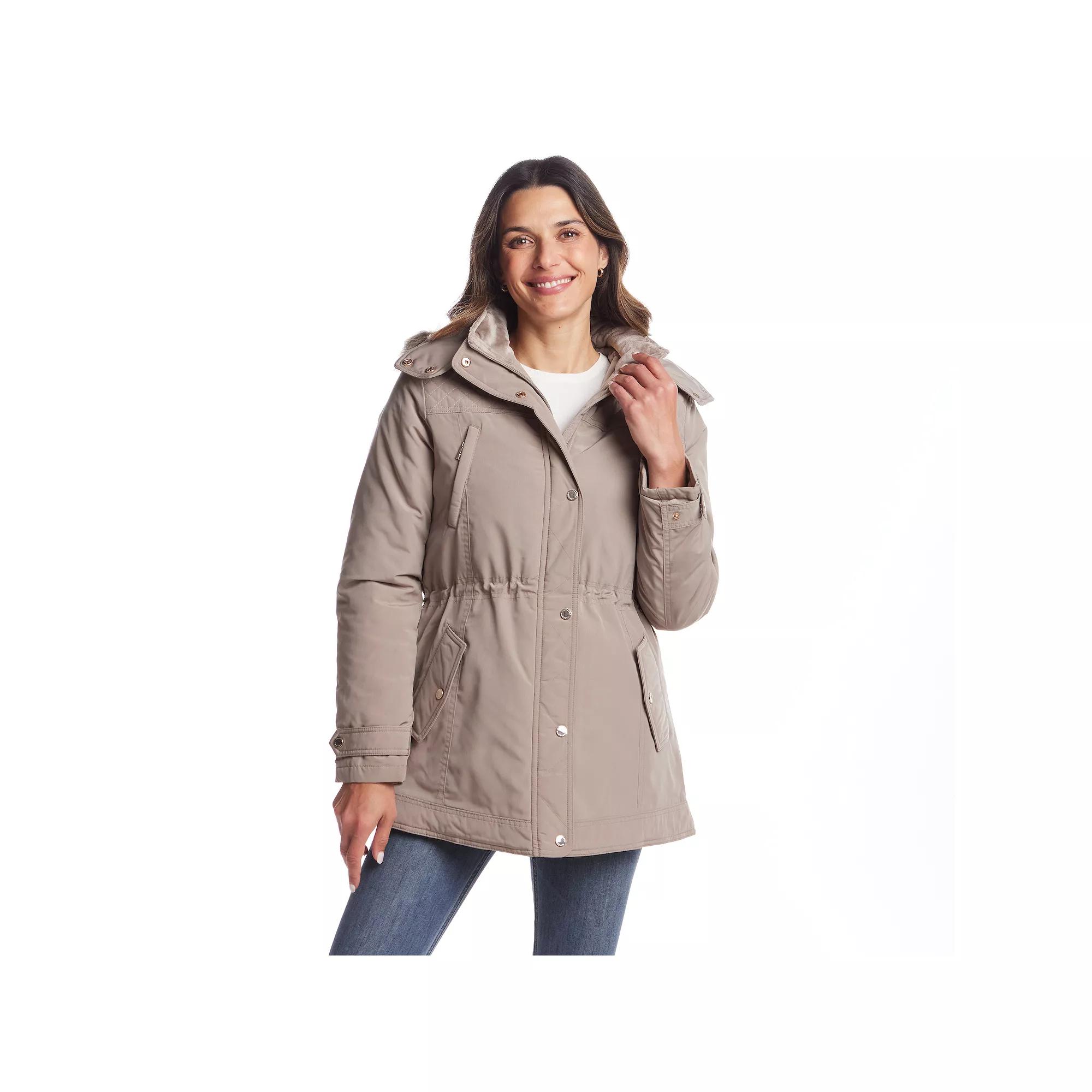 Women's Gallery Faux Fur Trim Hooded Heavyweight Stadium Jacket, Size: Medium, Blackberry Product Image