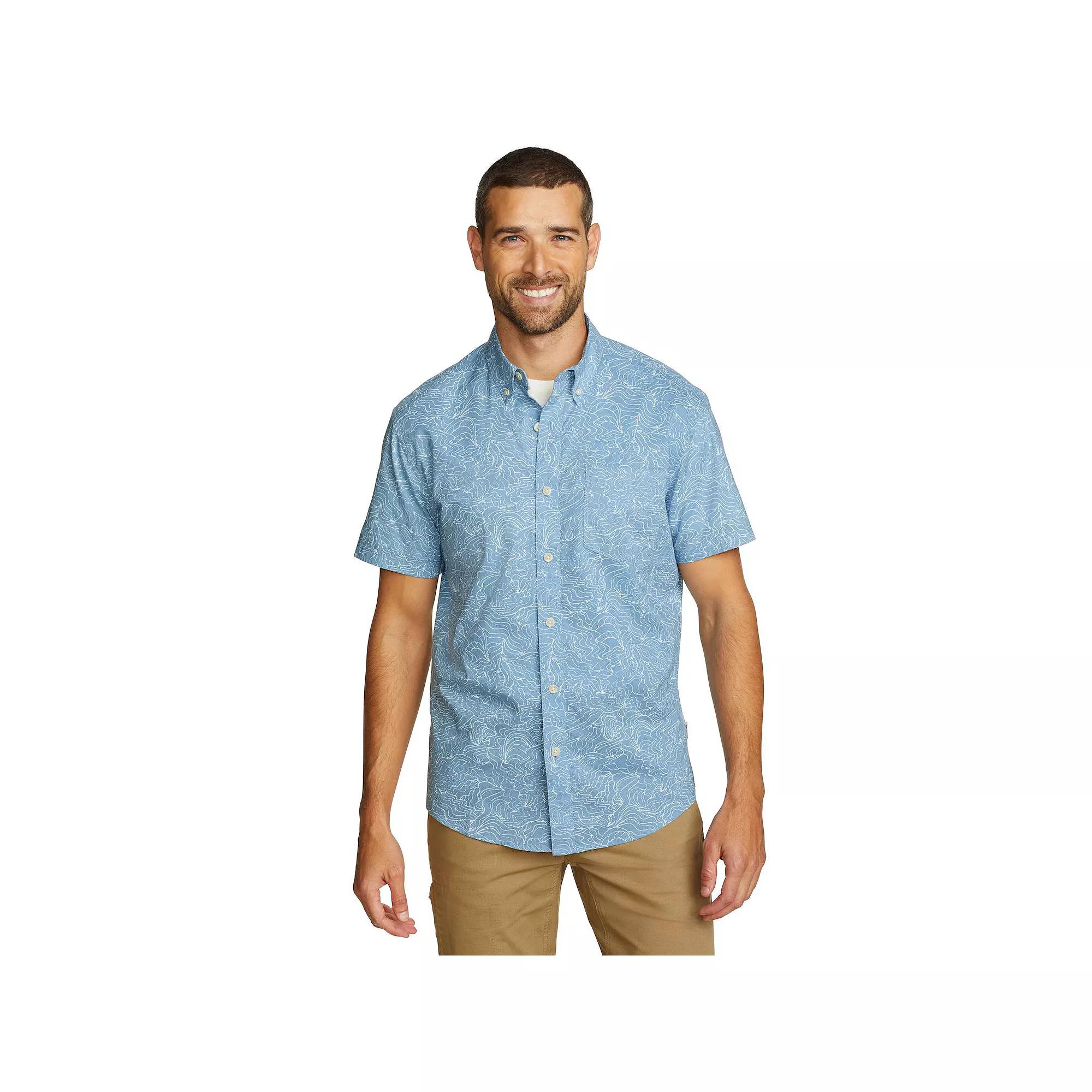 Men's Eddie Bauer Baja Print Short Sleeve Button-Down Shirt, Size: Small, Blue Fog Product Image