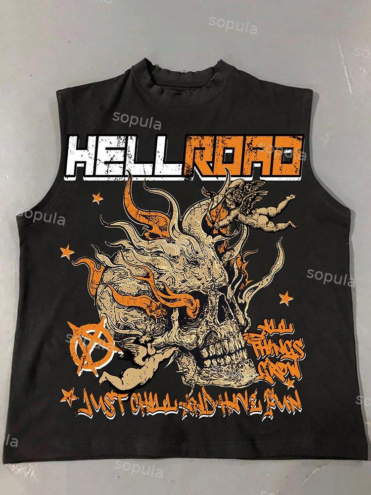 Sopula Hell Road Flame Skull Angel Print Cotton Tank Top Product Image