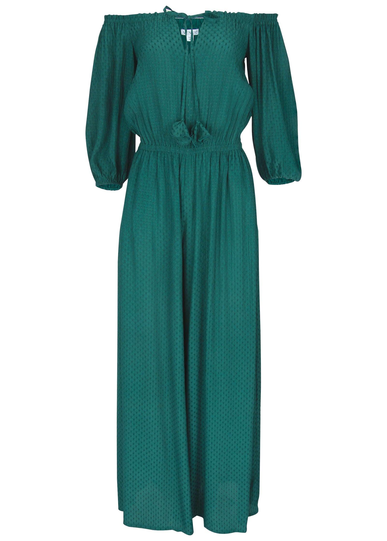 Off-The-Shoulder Jumpsuit - Teal Green Product Image