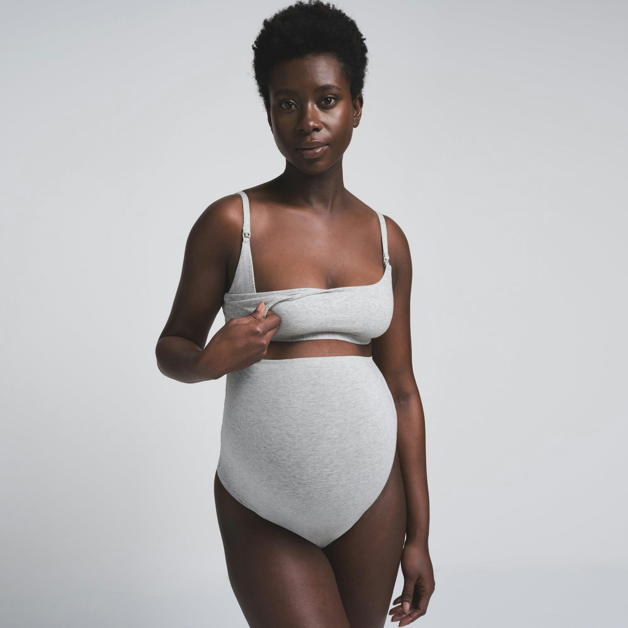 COTTON JERSEY MATERNITY NURSING SCOOP BRALETTE | LIGHT HEATHER GREY Product Image