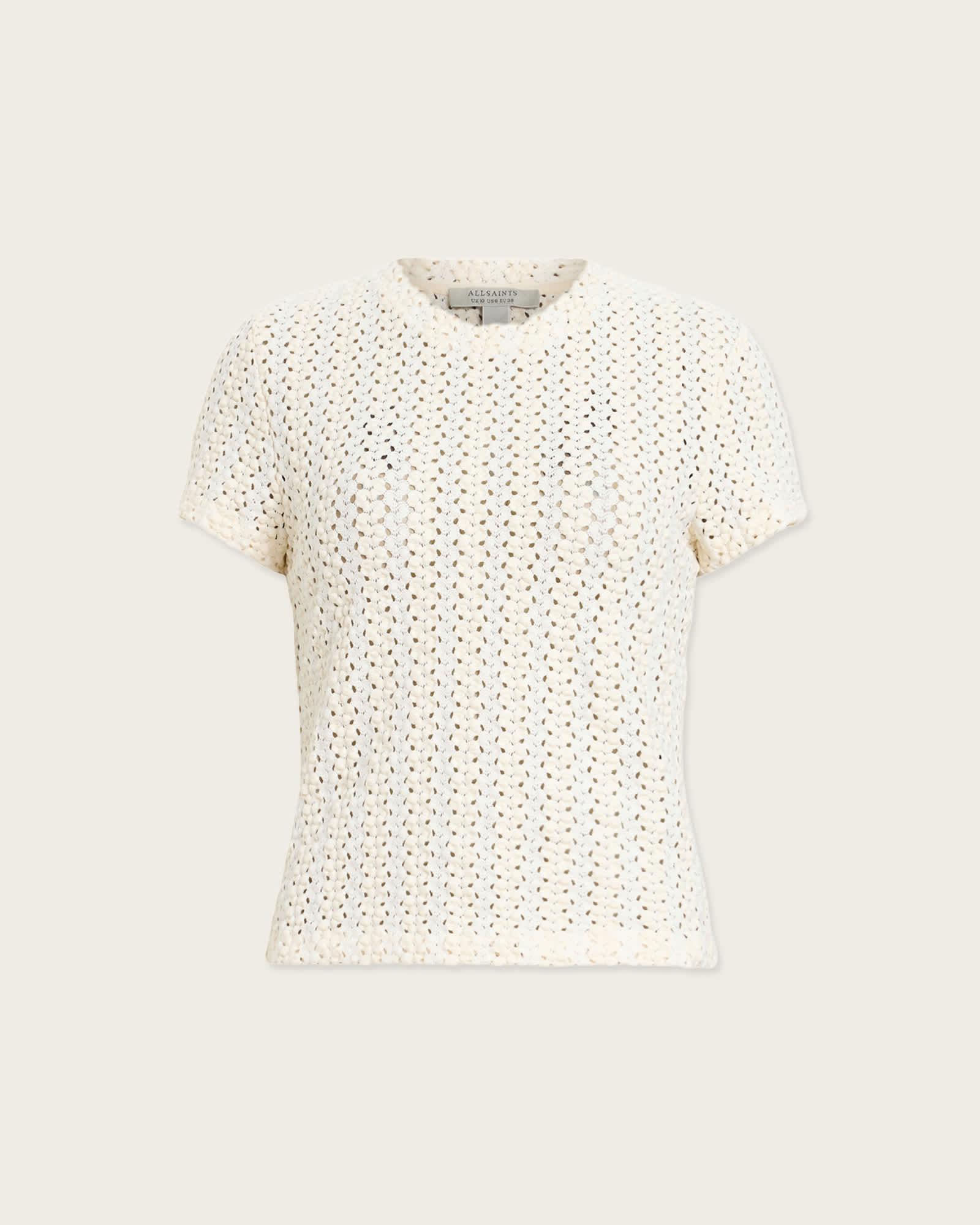 Karma Stevie Slim Fit Crochet T-Shirt Chalk White | ALLSAINTS US Product Image