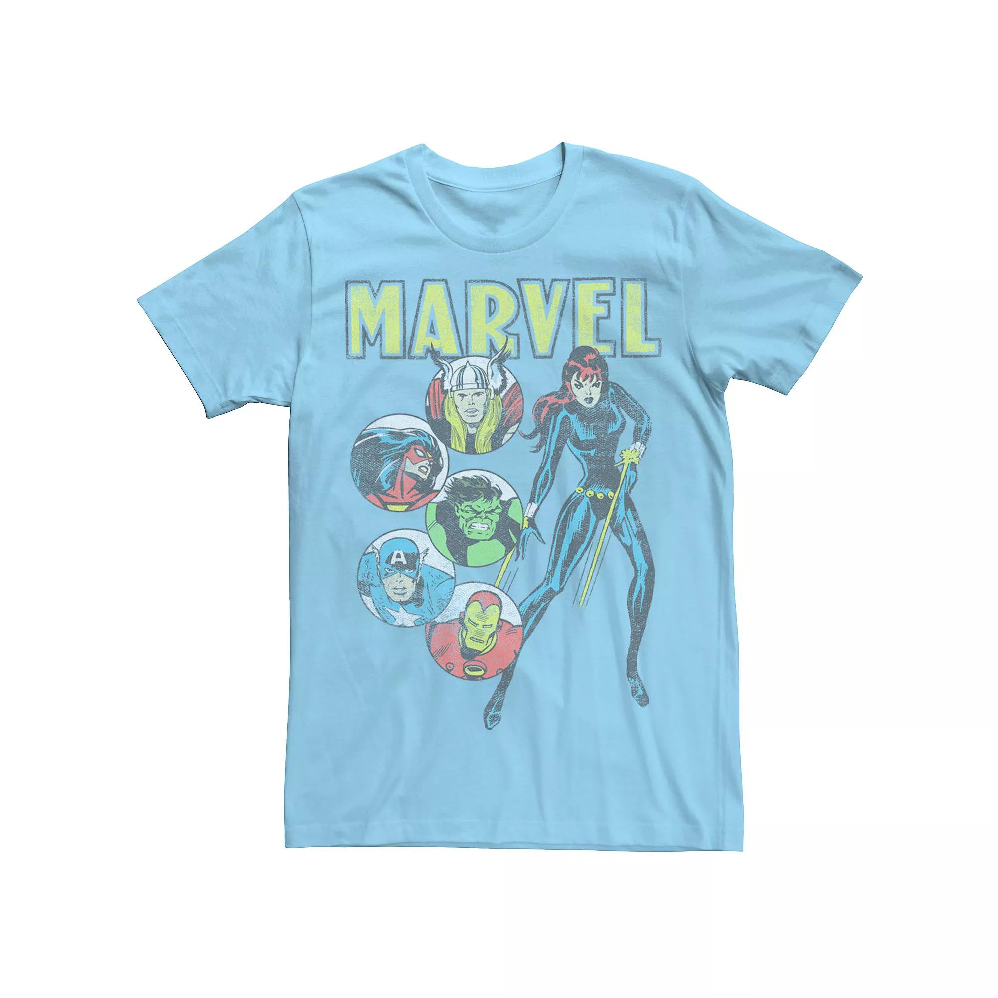 Men's Marvel Avengers Vintage Group Circles Tee, Size: Small, Light Blue Product Image