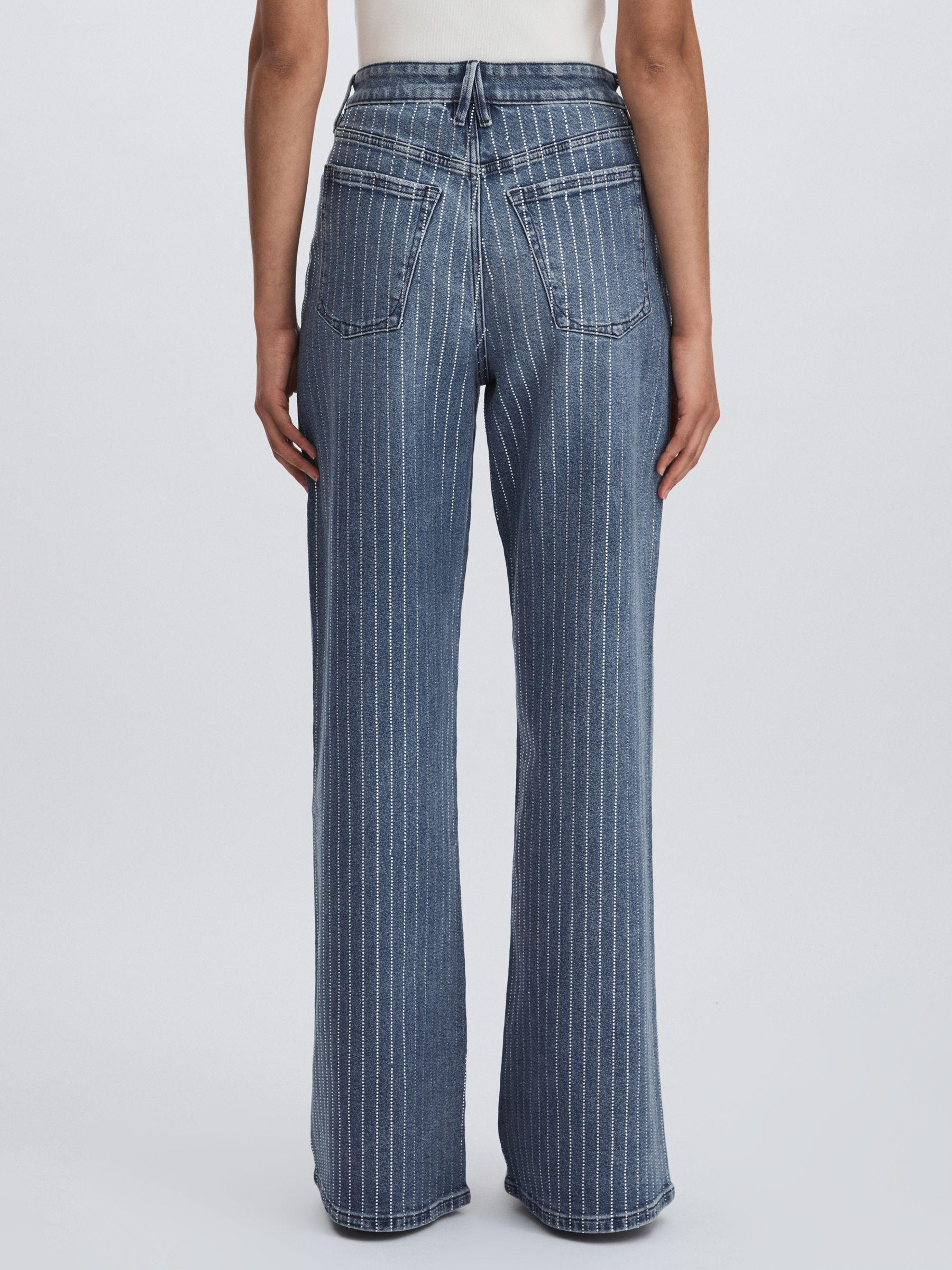 Good American Crystal-Stripe Relaxed Jeans in Light Blue Product Image