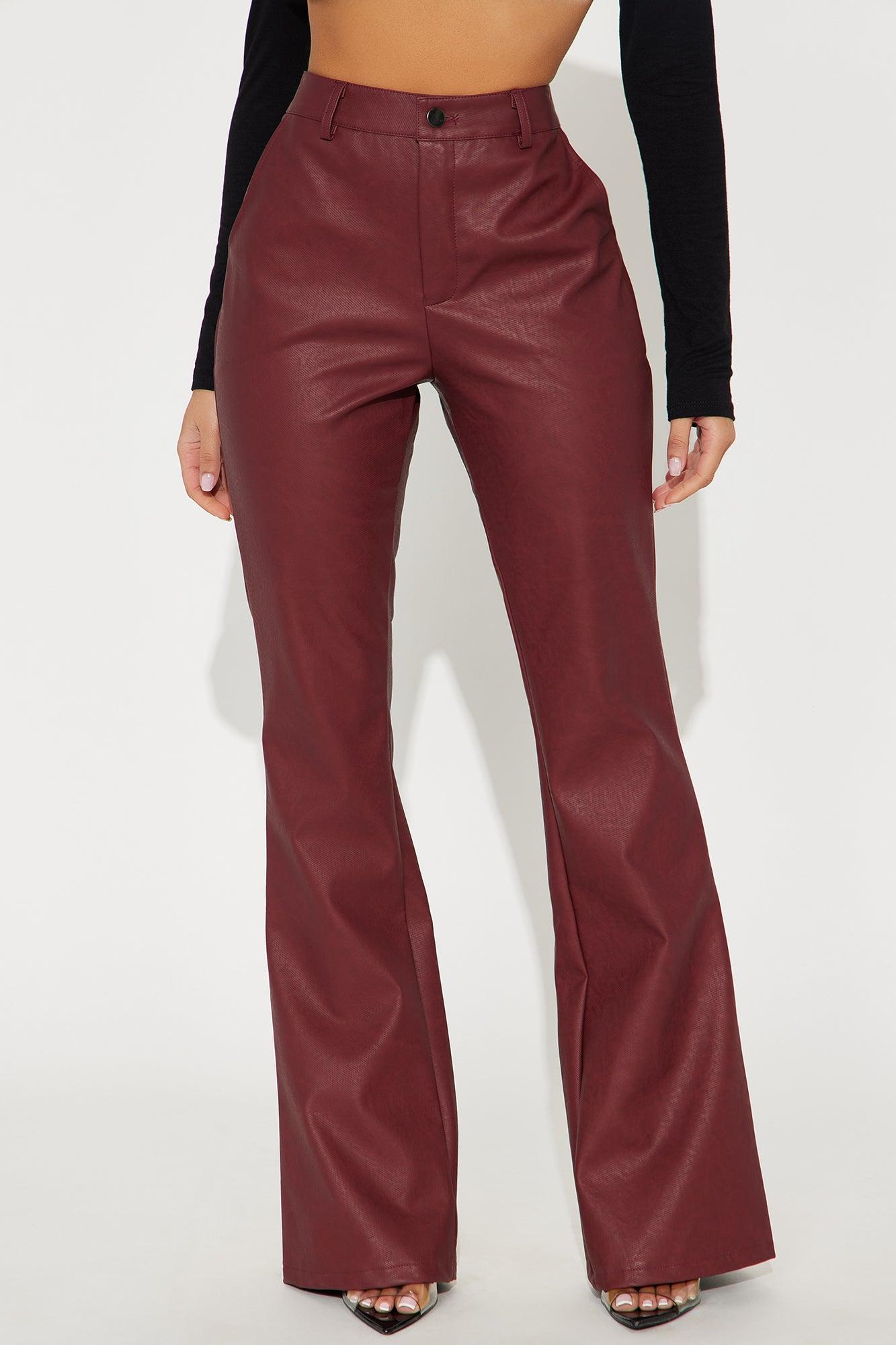 Wine Date Faux Leather Flare Pant - Burgundy Product Image