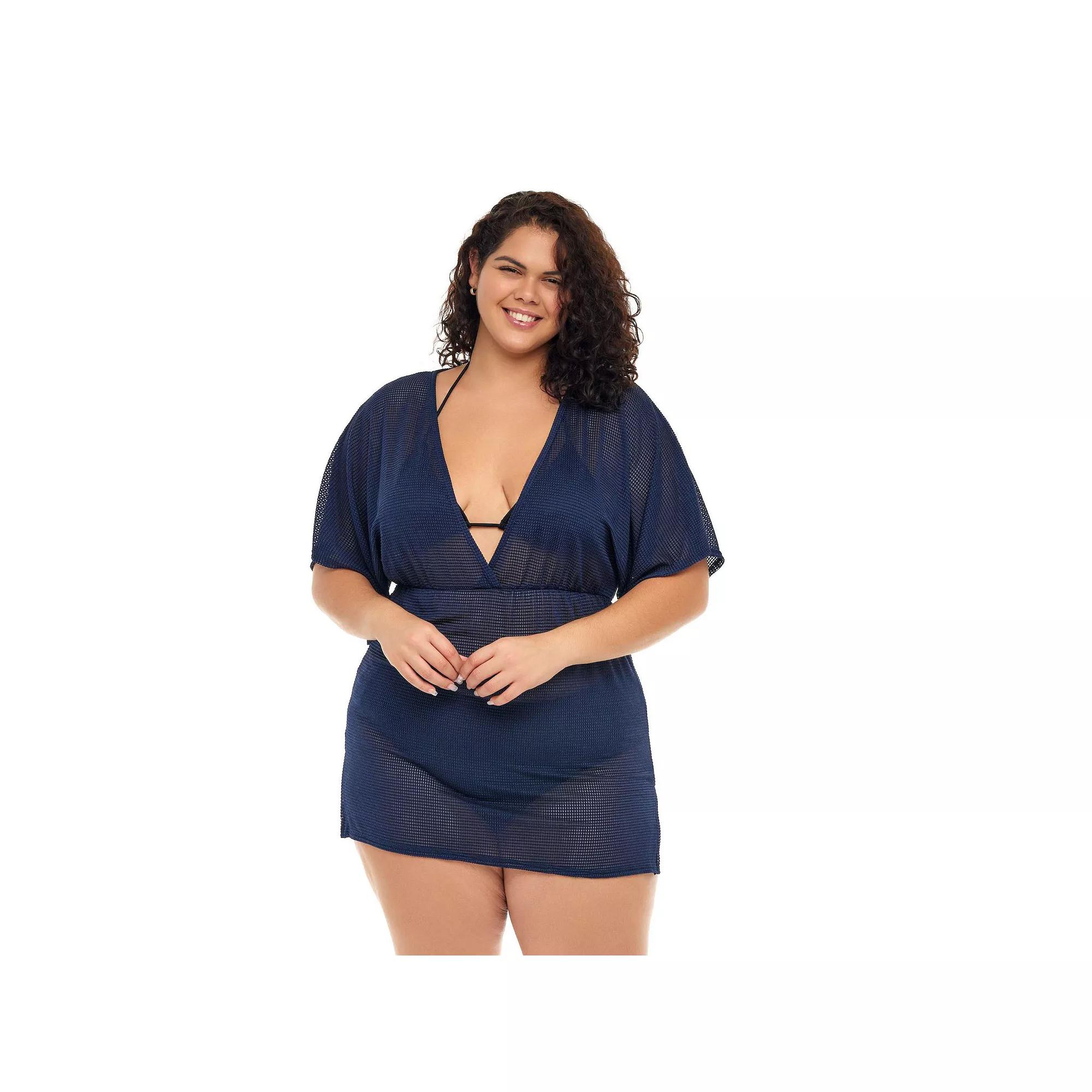 Plus Size Jordan Taylor Textured Dolman Swim Cover-Up Tunic, Womens Blue Product Image