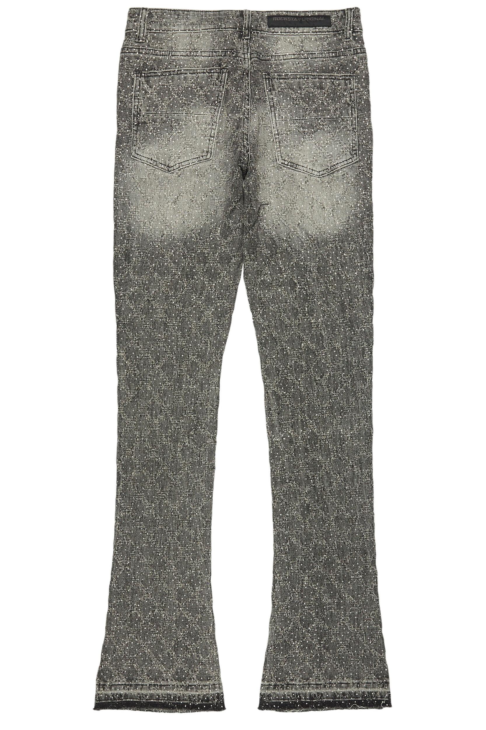 Glit Grey Rhinestone Stacked Flare Jean Male Product Image