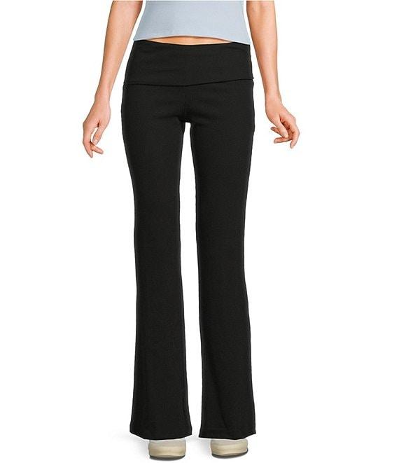 Honey & Sparkle Ribbed Mid Rise Fold Over Flare Leggings Product Image