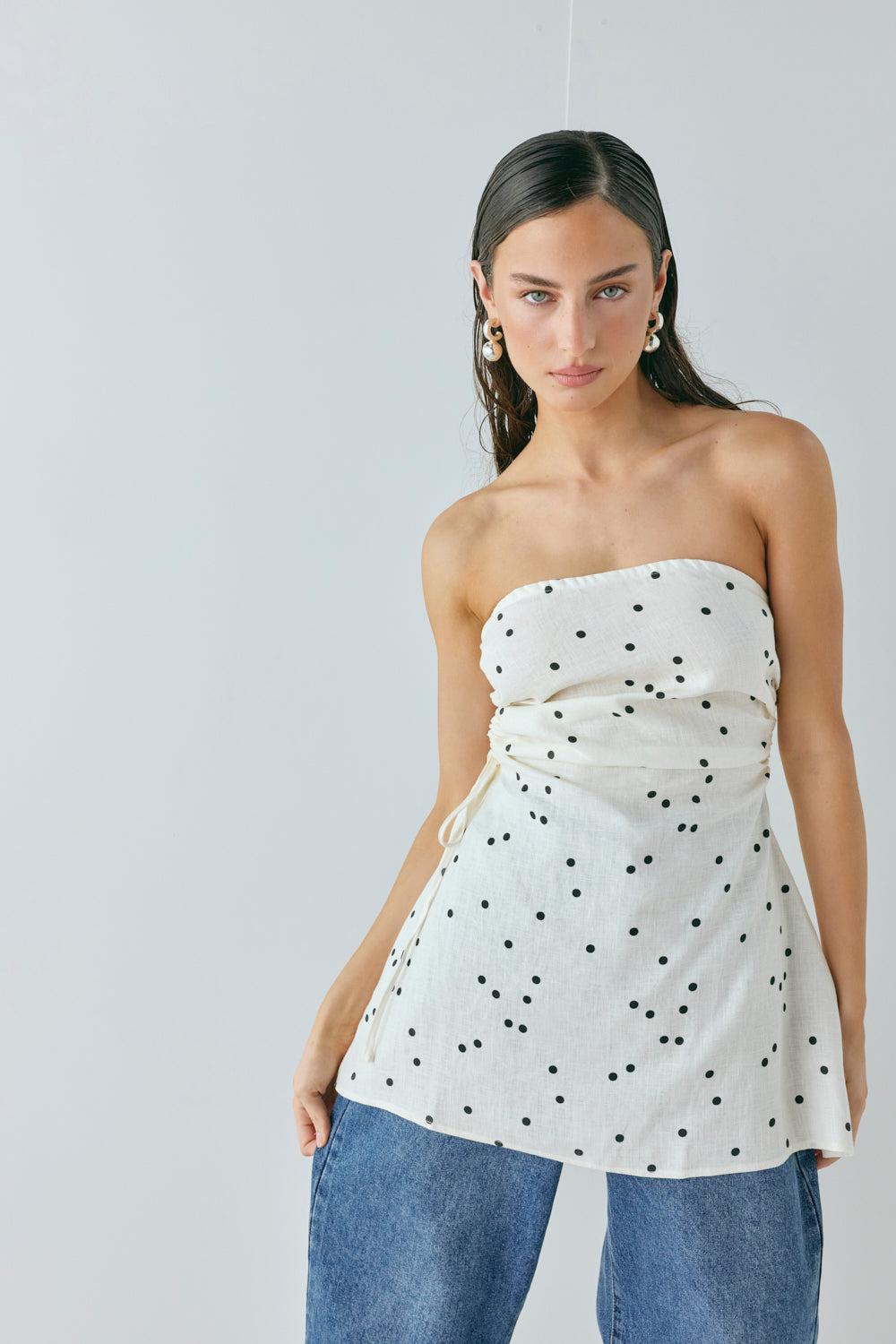 Gaia Linen Mini Dress Dot Product Image