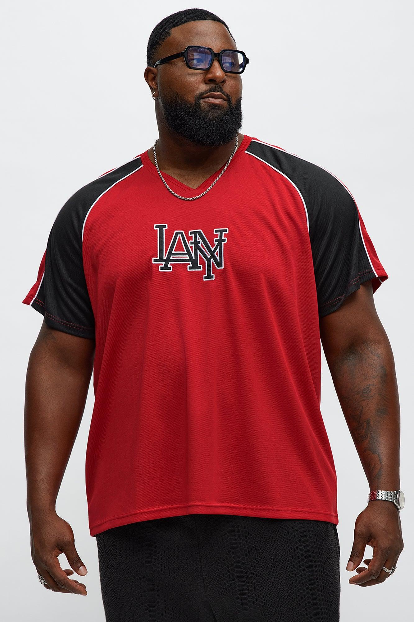 V Neck NY LA Applique Tee - Red Product Image