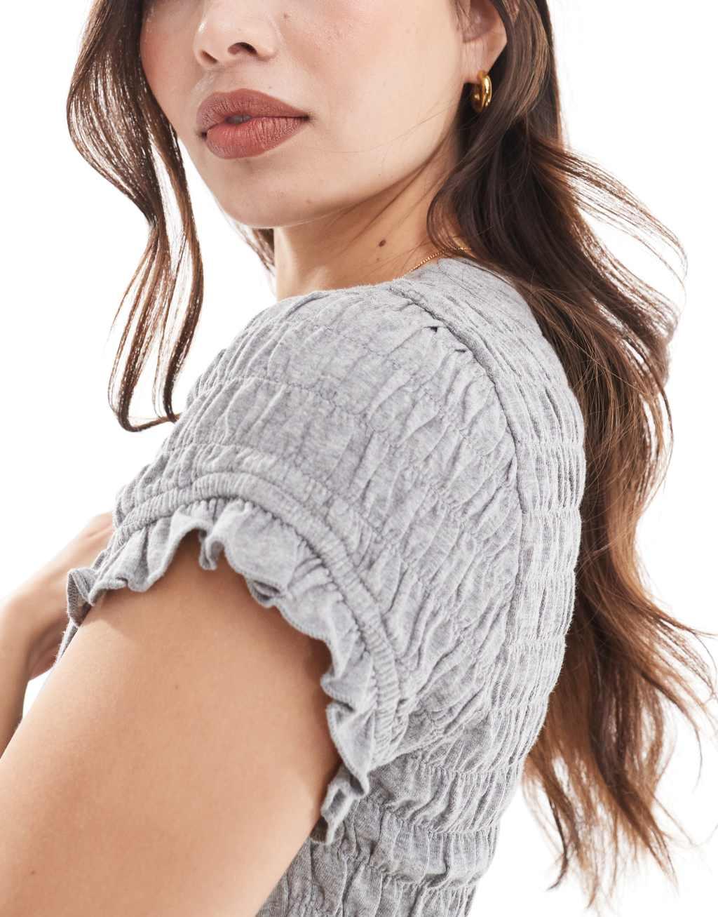 ASOS DESIGN shirred t-shirt in gray heather Product Image