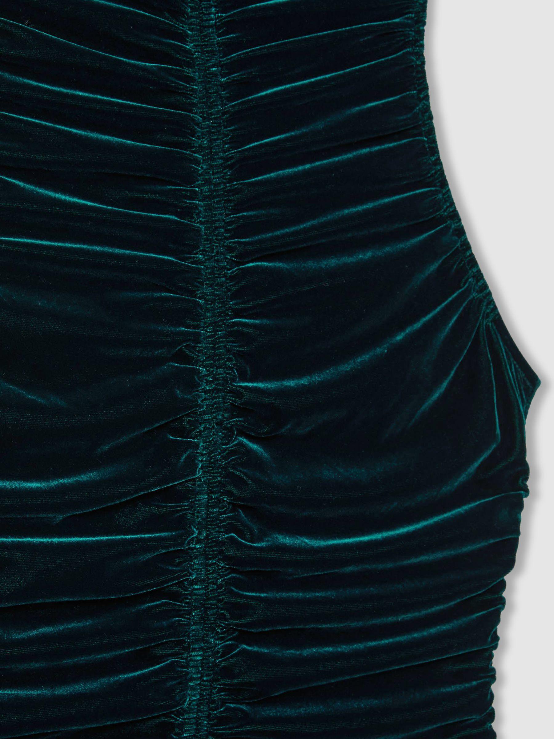 Racer-Front Ruched-Velvet Dress in Teal Product Image