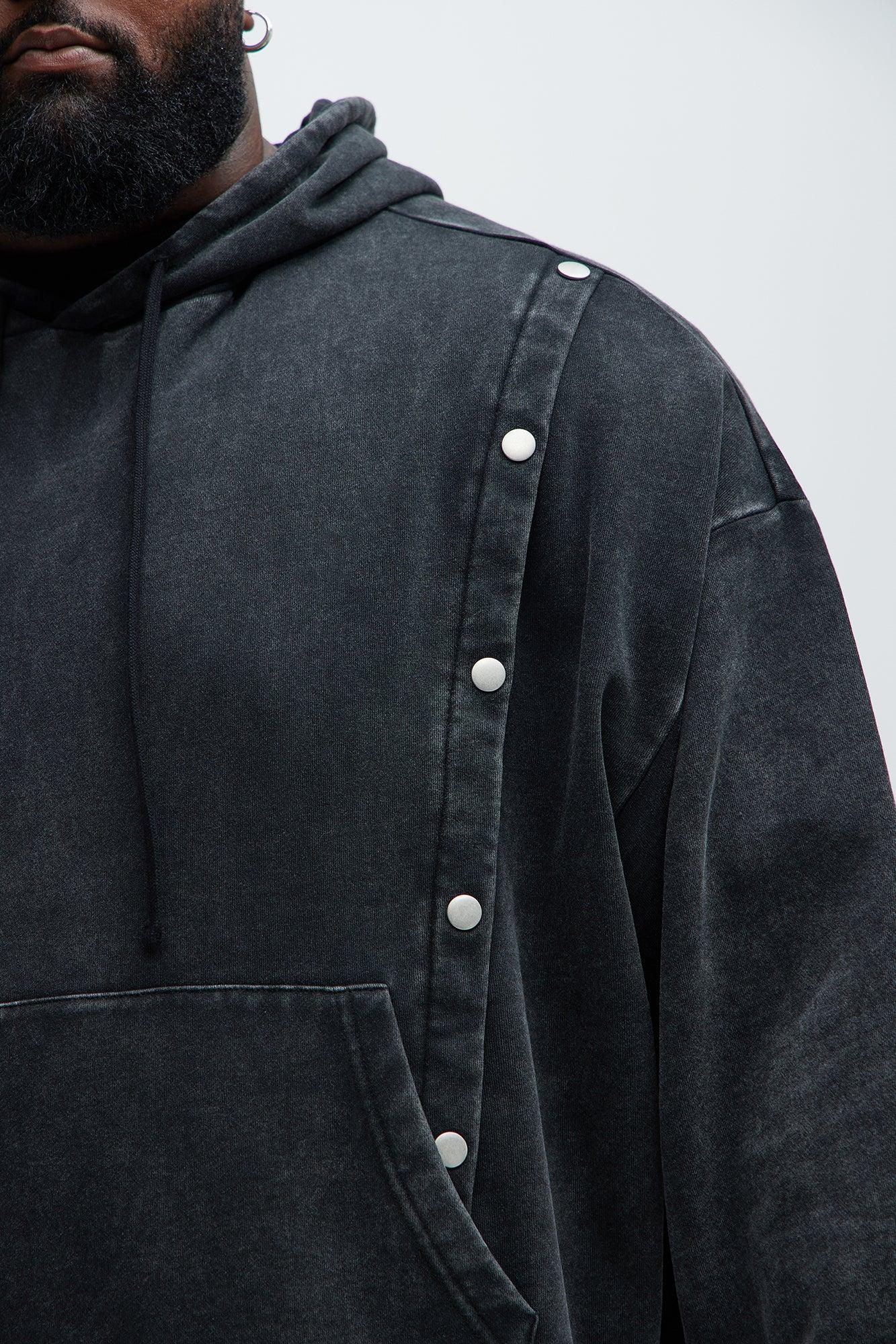 Tyson Snap Panel Oversized Hoodie - Black Wash Product Image