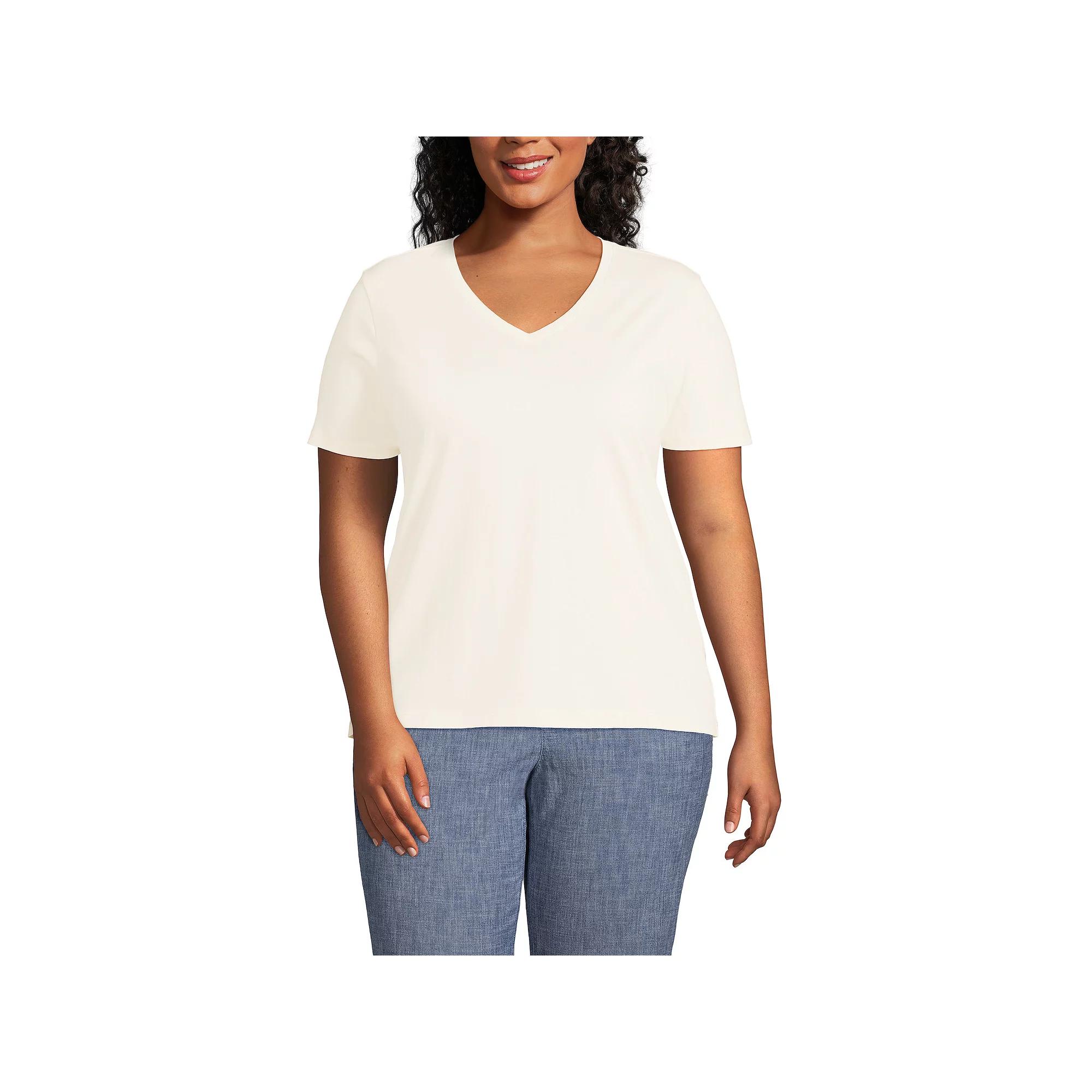 Plus Size Lands' End Relaxed-Fit Supima Cotton V-Neck Tee, Women's, Size: 2XL, Simply Yellow Product Image