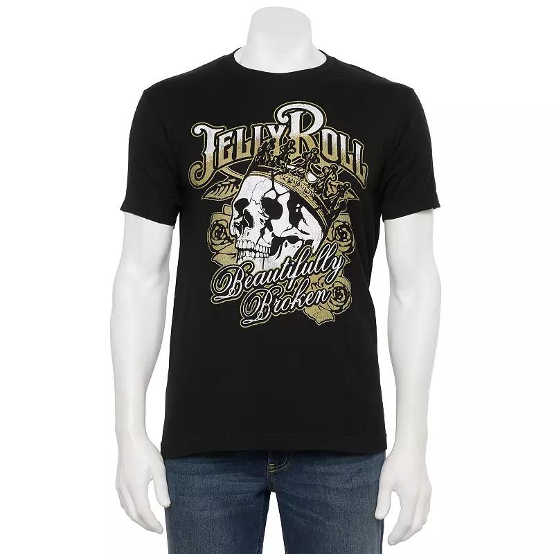 Men's Jelly Roll "Beautifully Broken" Skull and Flowers Graphic Tee,  Product Image