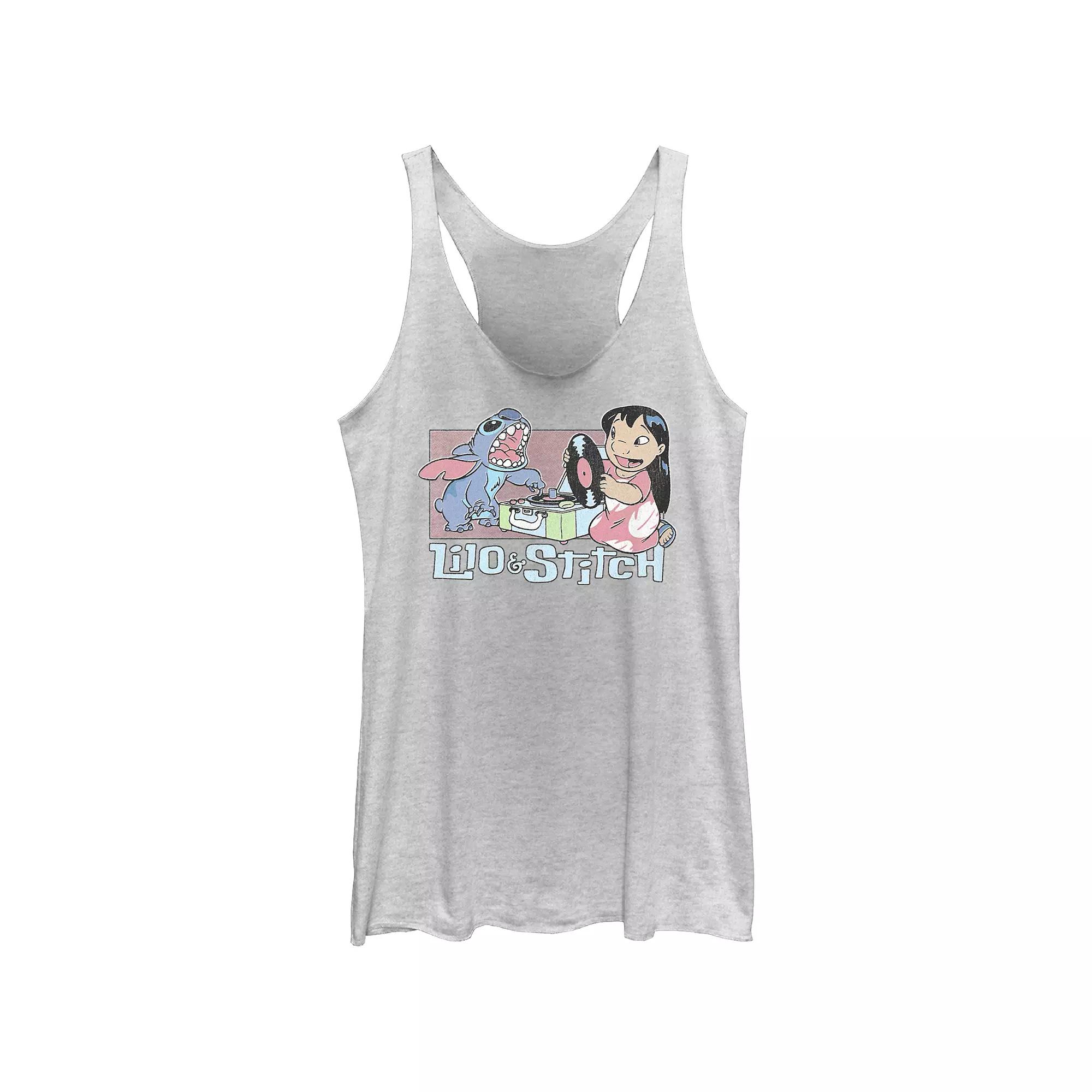 Disney's Lilo & Stitch Record Player Music Session Juniors' Tri-Blend Racerback Tank Top, Girl's,  Product Image
