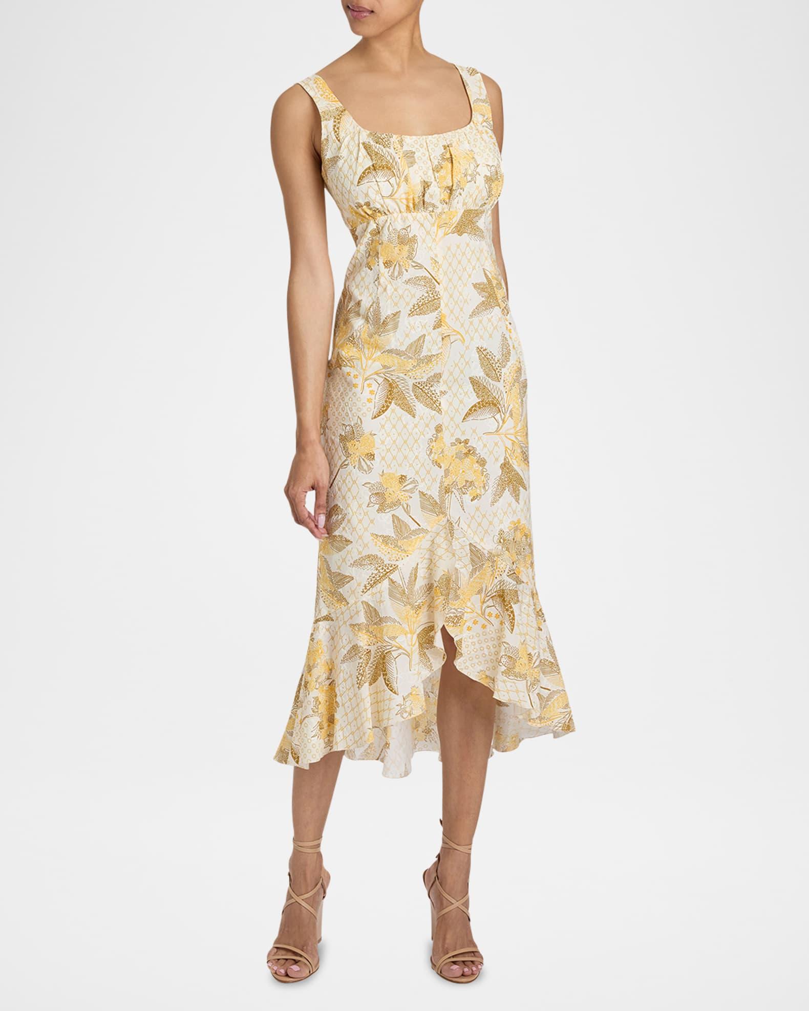 Rina Flounce Cotton Cloque Midi Dress Product Image