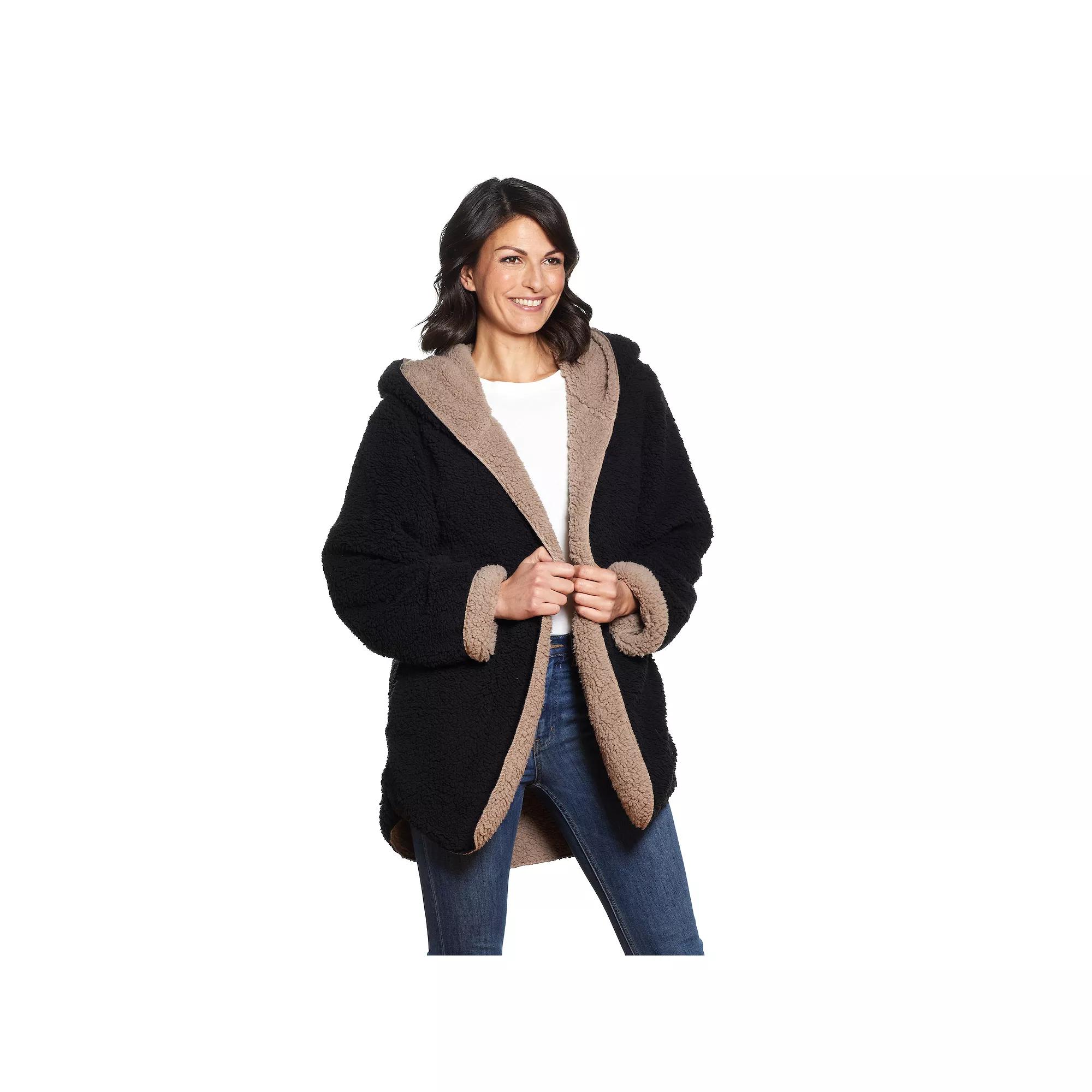Women's Weathercast Reversible Open-Front Sherpa Jacket, Size: Medium, Black Taupe Product Image
