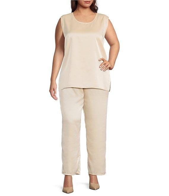 Caroline Rose Plus Size Satin Straight Leg Pull-On Coordinating Pants Product Image