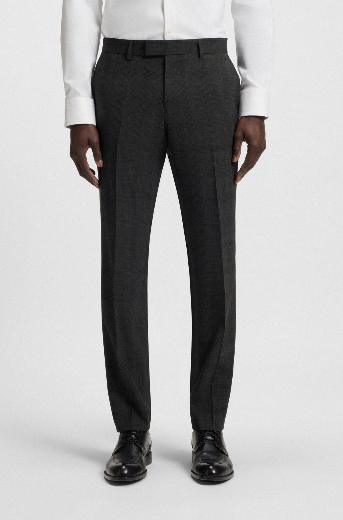 BOSS - Slim-fit suit in checked crease-resistant stretch wool - Black Product Image