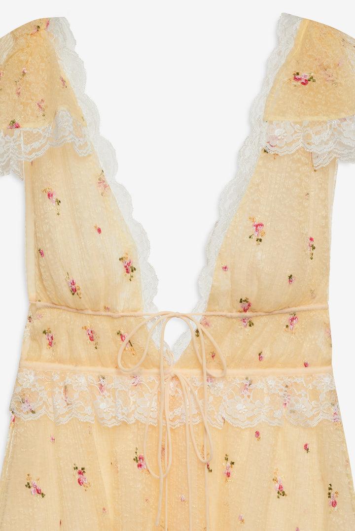 Poppy Lace Mini Dress — Yellow Product Image