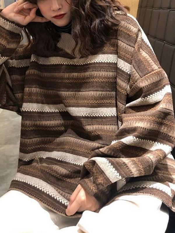 V Neck Striped Knit Sweater Product Image