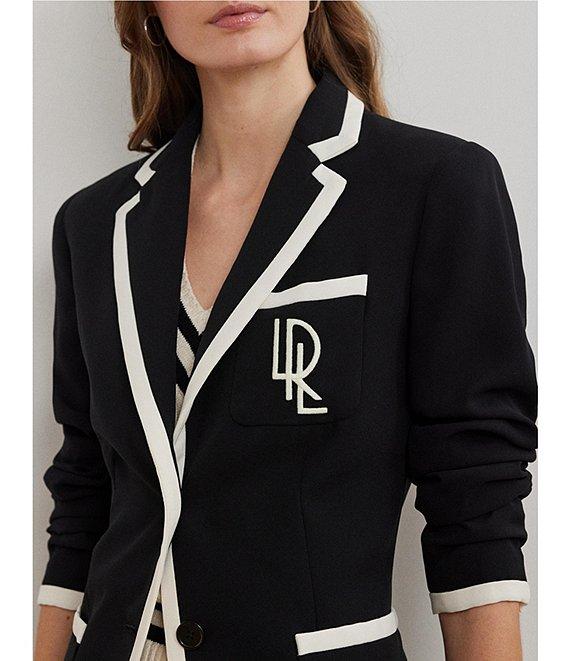 Lauren Ralph Lauren Knit Two-Tone Georgette Notch Lapel Long Sleeve Blazer Product Image