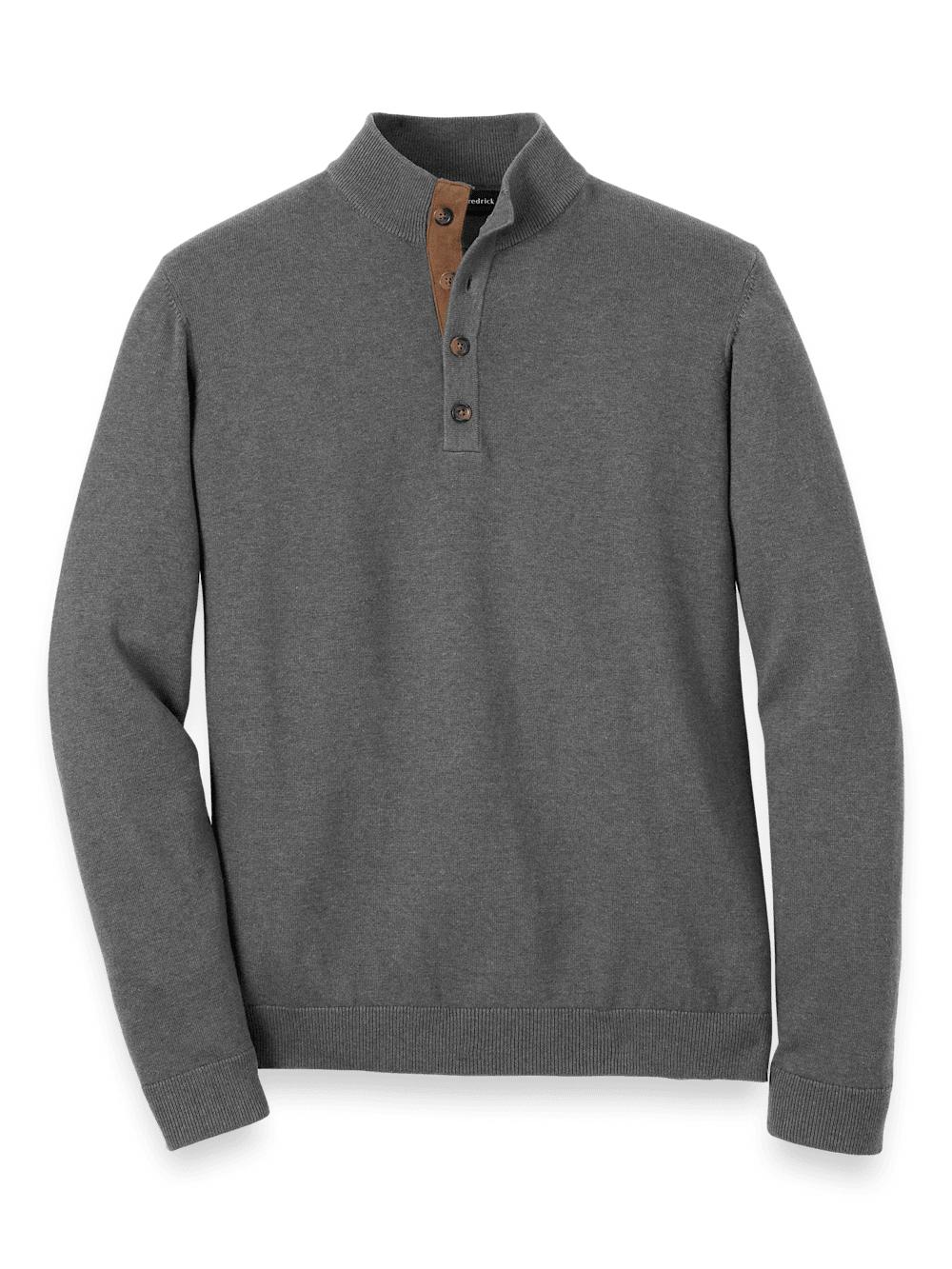 Supima Cotton Four Button Mock Neck Sweater - Medium Grey Product Image
