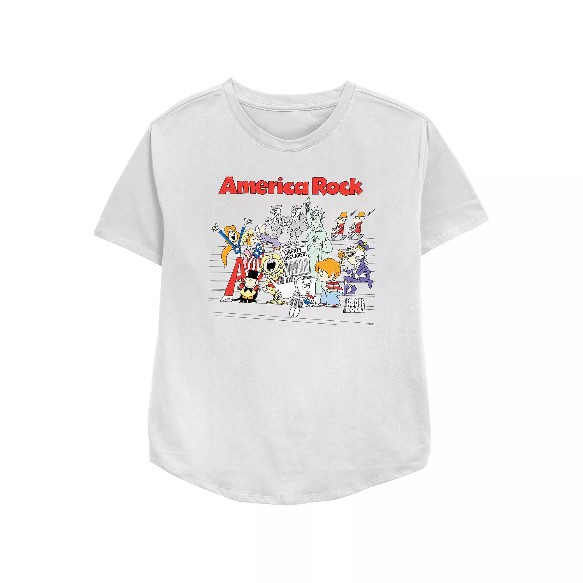 Disney's Schoolhouse Rock! America Rock Women's Relaxed Fit Graphic Tee, Size: Medium, White Product Image
