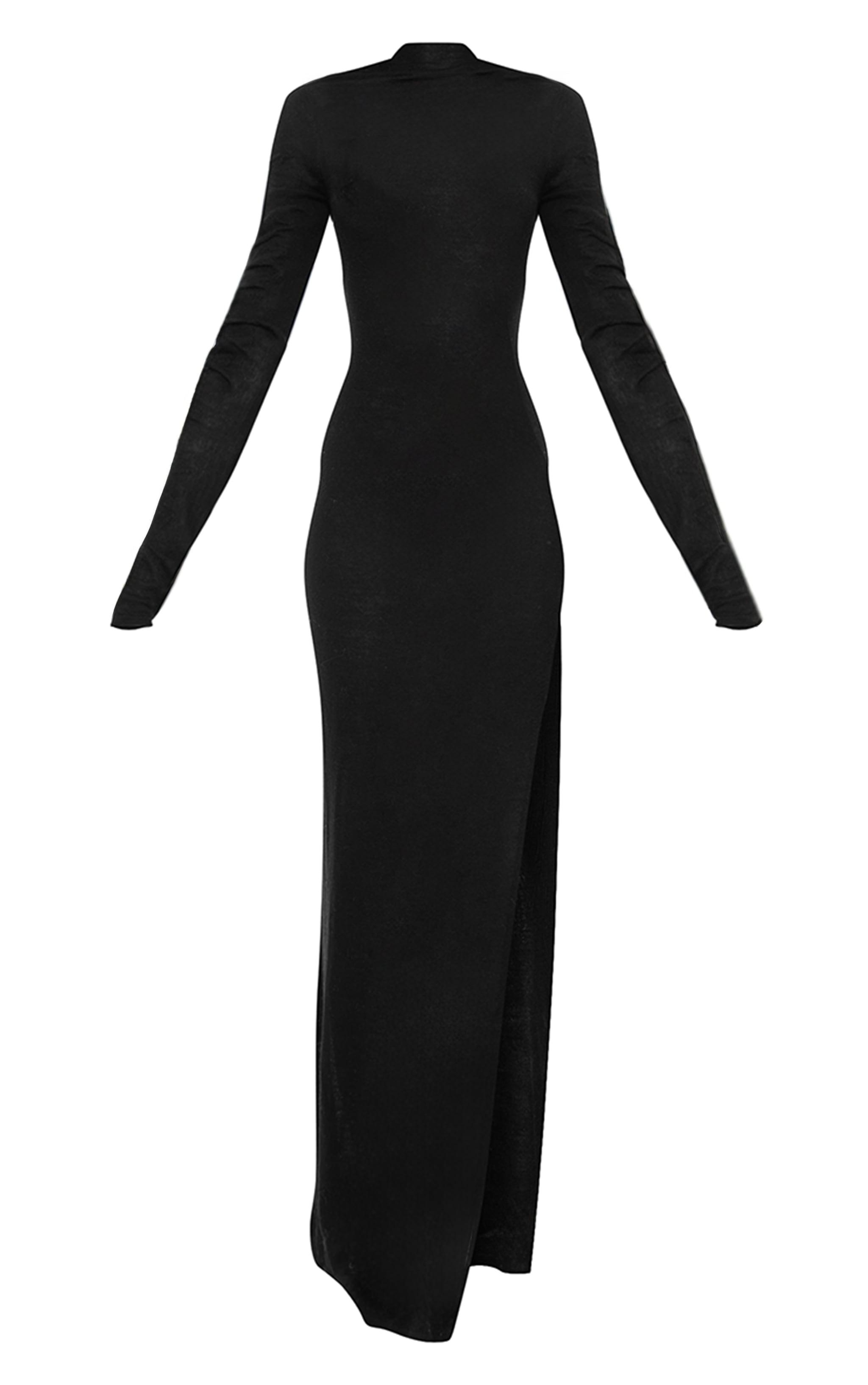 Black Sheer Knit High Neck Maxi Dress Product Image