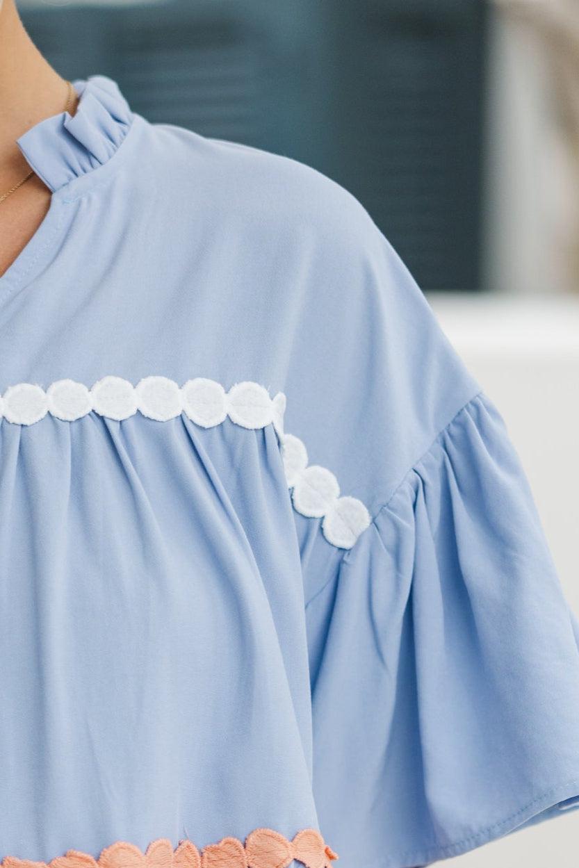 Just Can't Lose Light Blue Rickrack Blouse Female Product Image