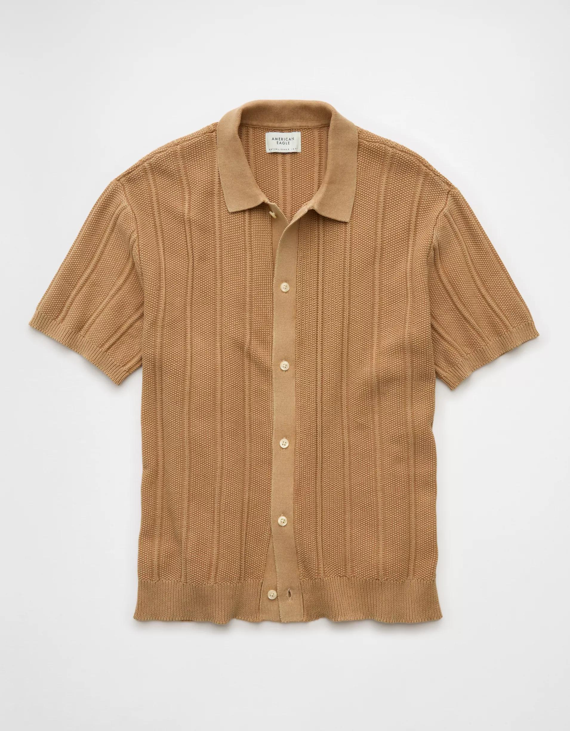 AE Weekend Washed Button-Up Sweater Polo Shirt Product Image