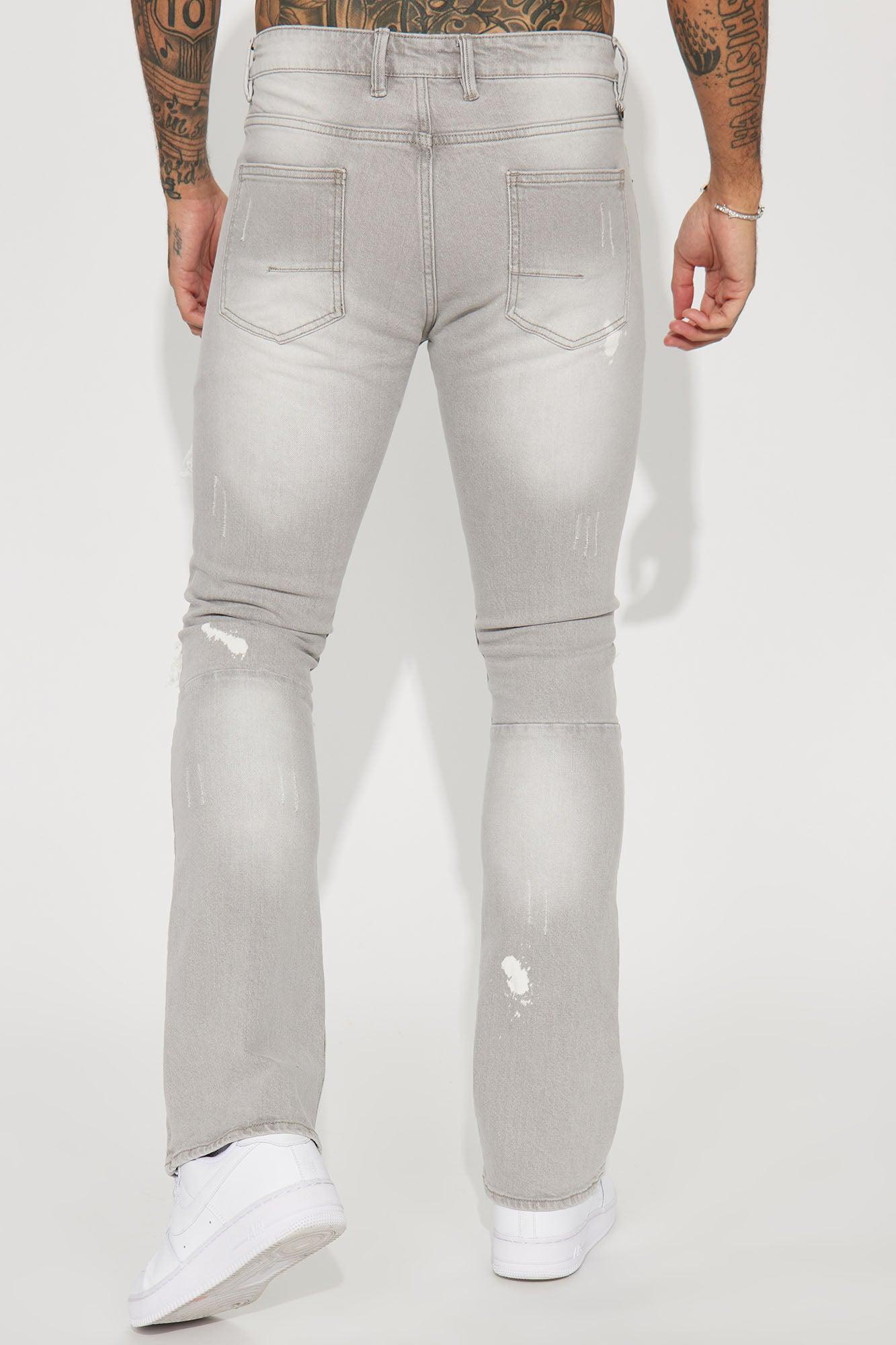 Ripped Stacked Skinny Flare Jeans - Grey Product Image