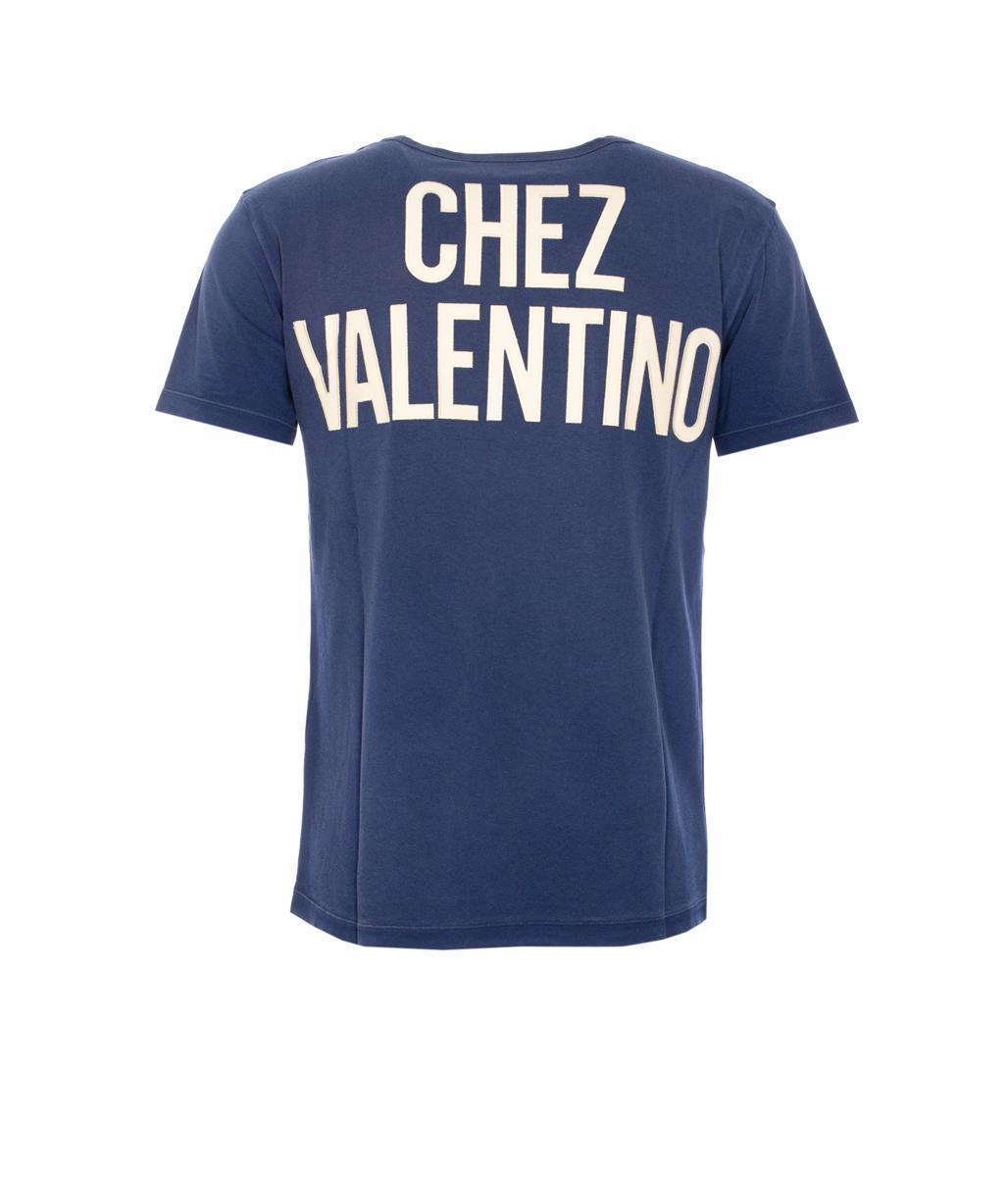 VALENTINO Garavani Navy Cotton T-shirt In Blue Product Image