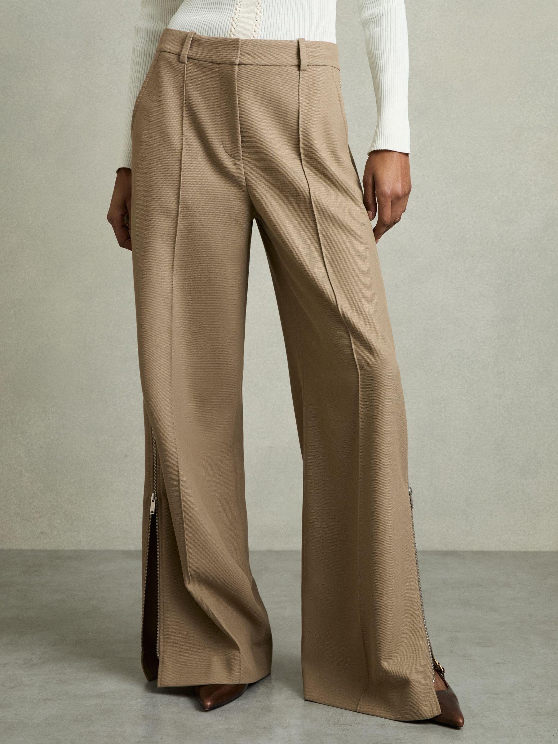Wide-Leg Side-Zip Trousers in Sage Green Product Image