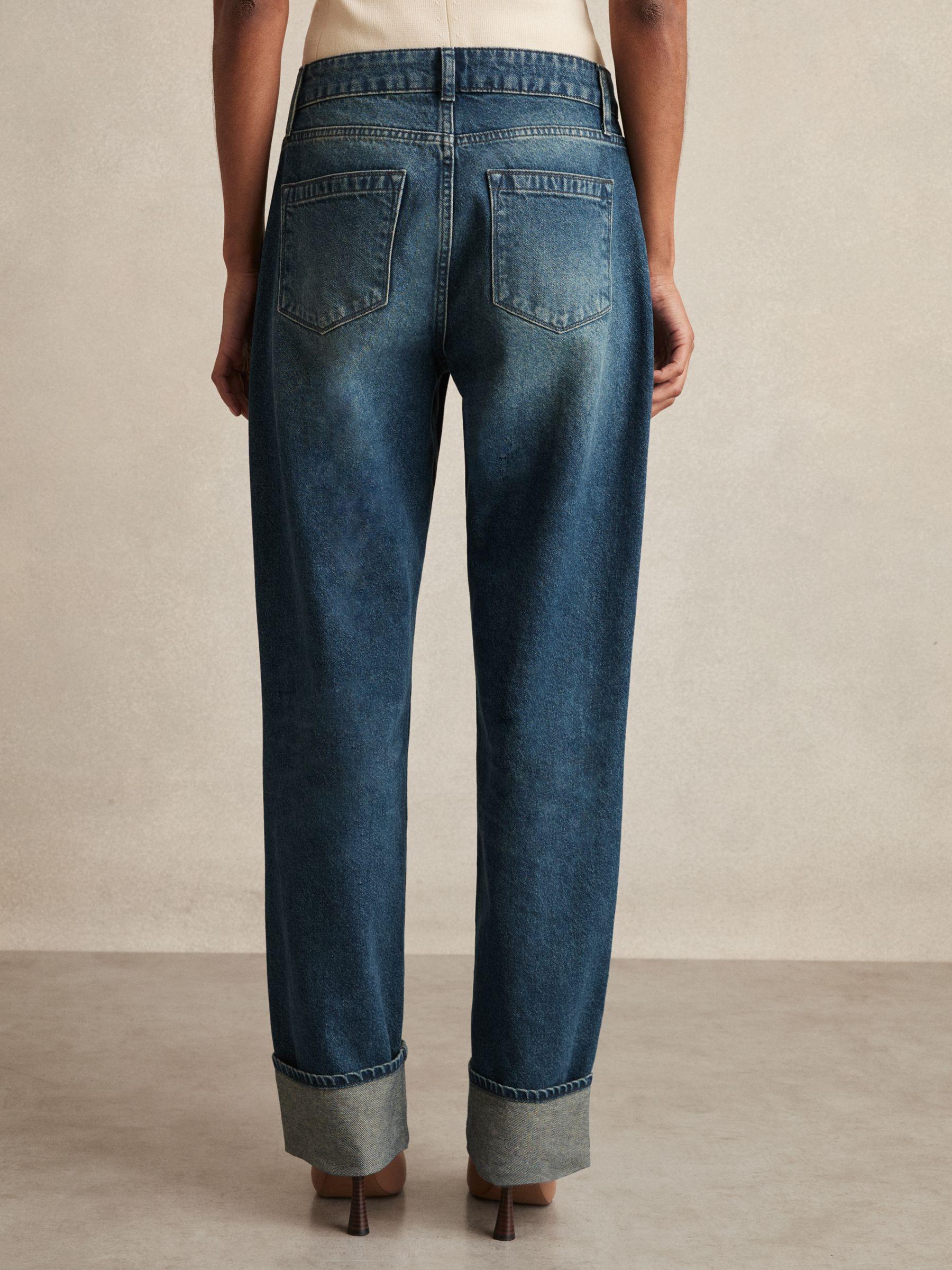 Straight-Leg Turn-Up Jeans in Mid Blue Product Image