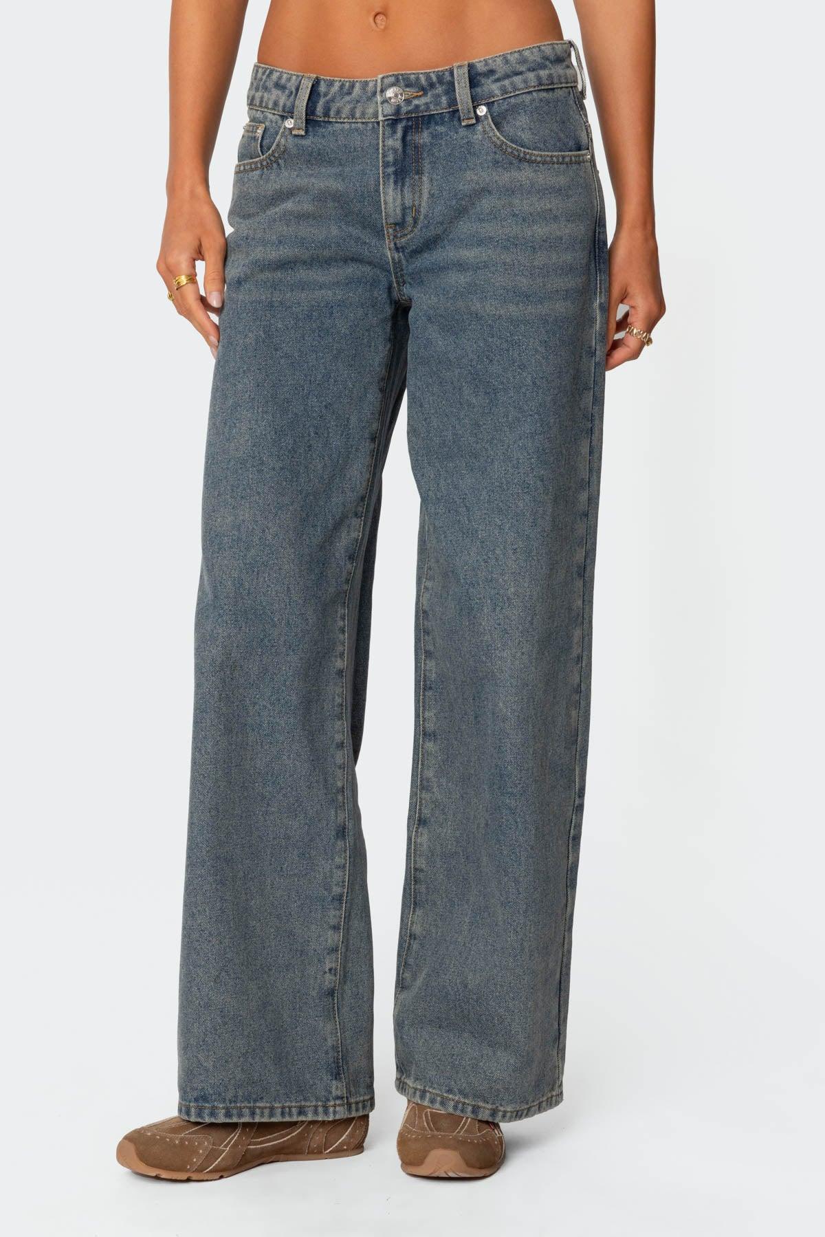 Leopard Heart Low Rise Baggy Jeans Product Image